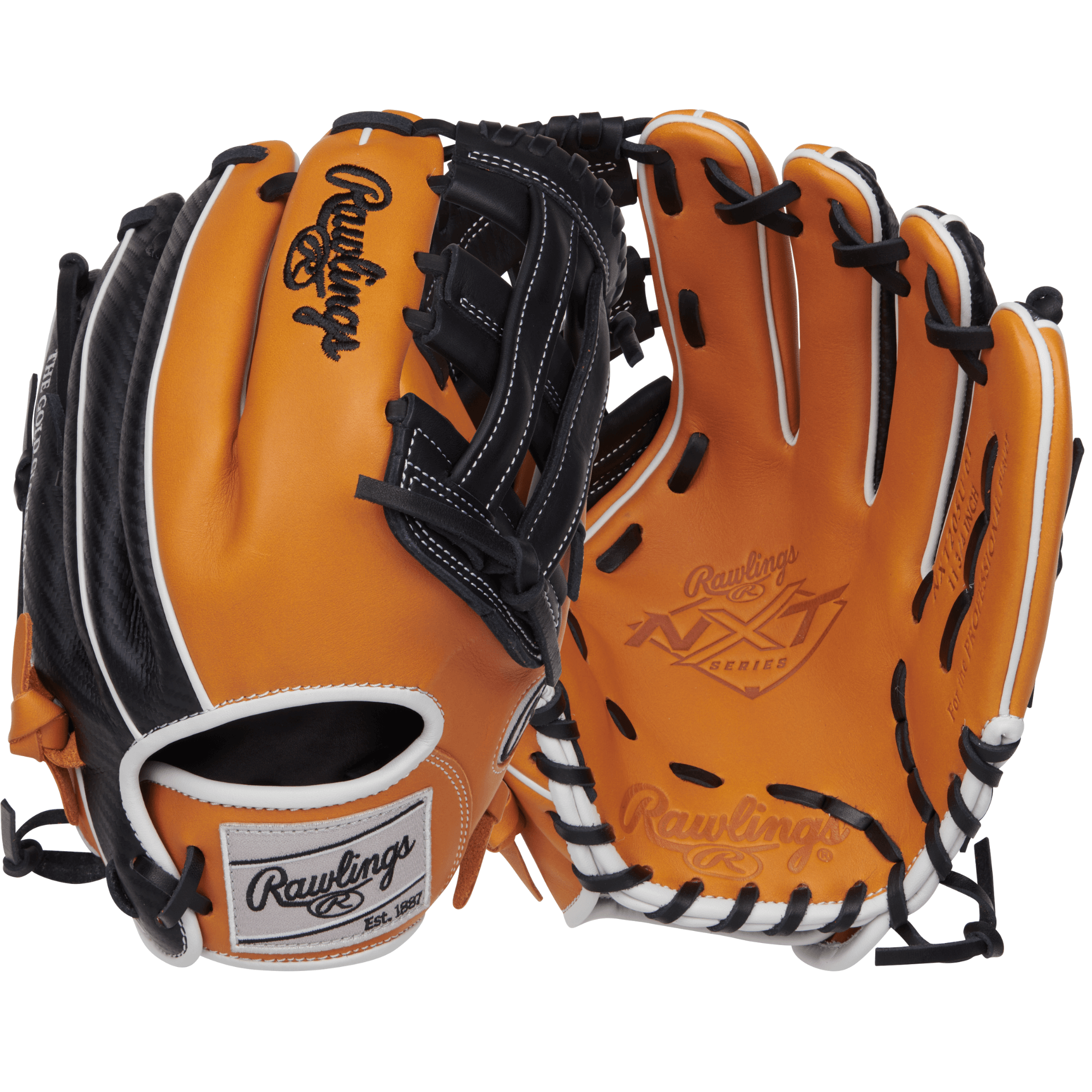 Back and palm view of Rawlings NXT Contour 11.75'' Infield Glove, featuring Pro Soft leather and narrow fit.