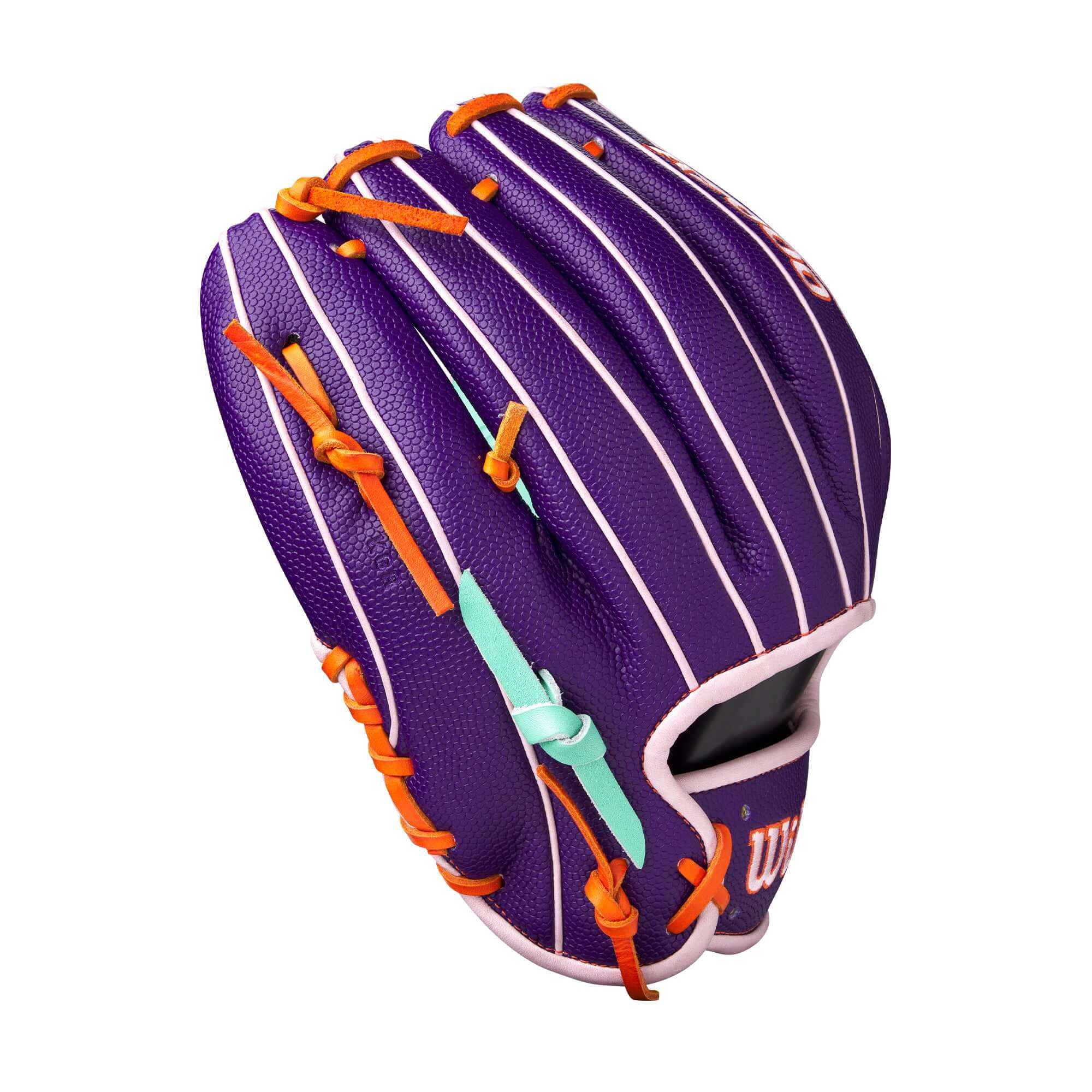 Close-up of finger detailing and welting on Wilson Glove of the Month GOTM April 2025 A2000 1975SS Purple 11.75"