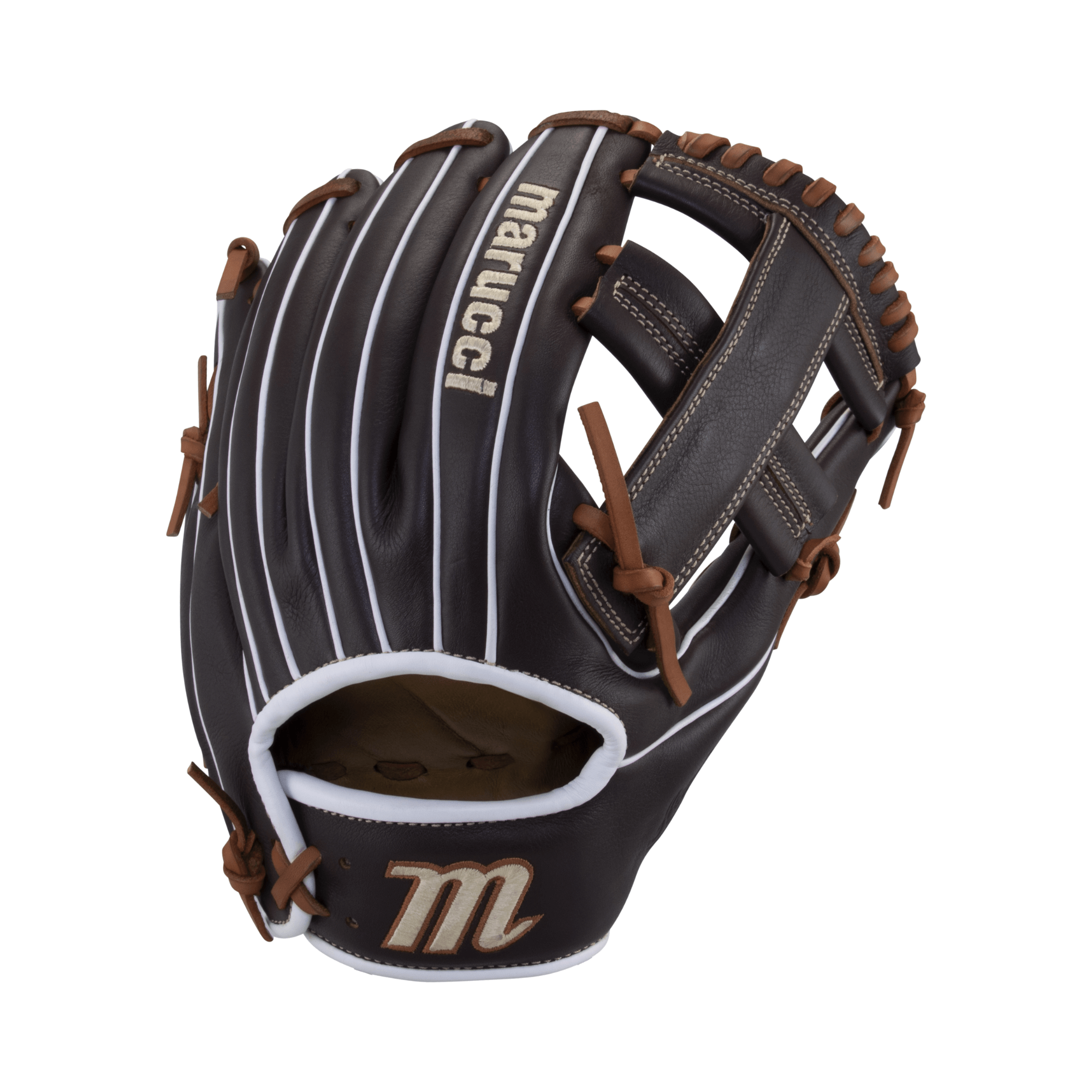 Marucci Krewe M Type 11.5" glove with smooth cowhide leather and integrated thumb and pinky sleeves for enhanced comfort.