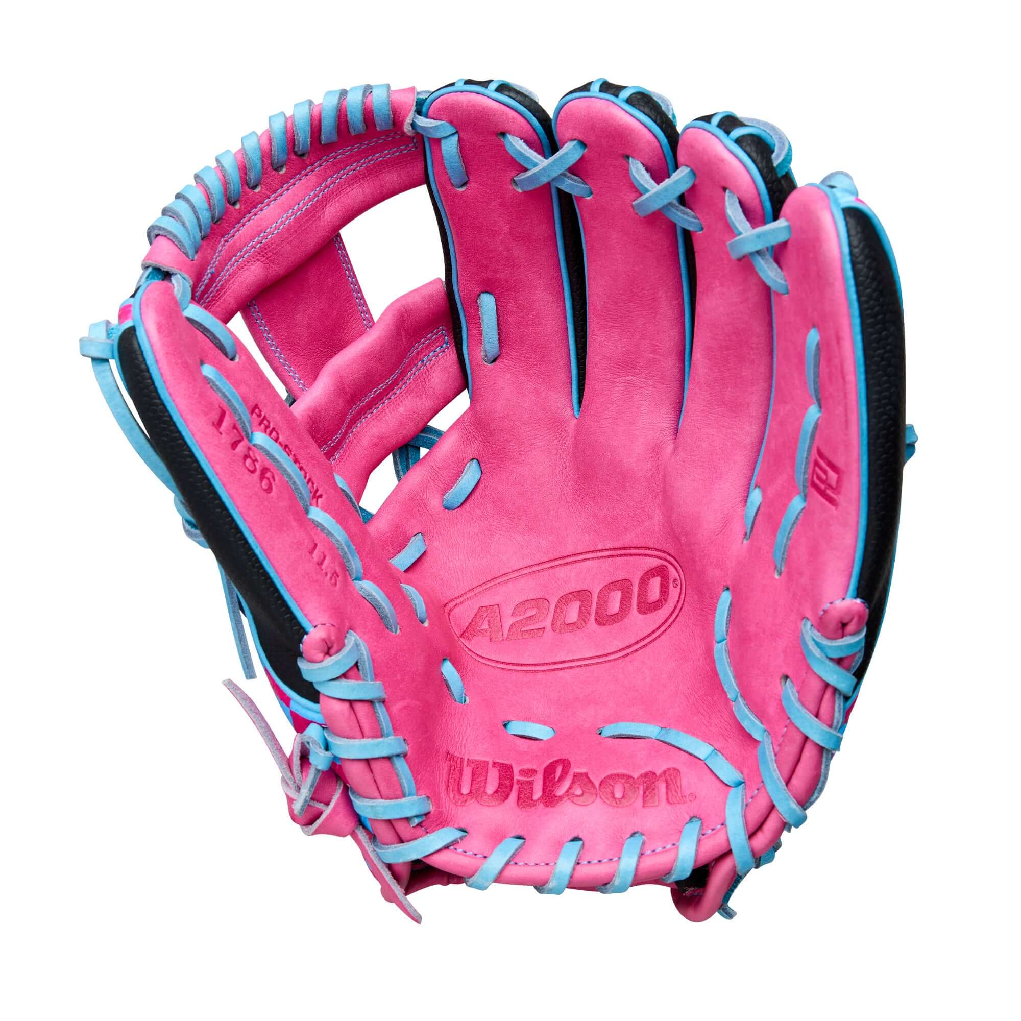 Wilson 2025 A2000 1786SS 11.5” Pottstown Glove palm view in Pink Pro Stock® leather.