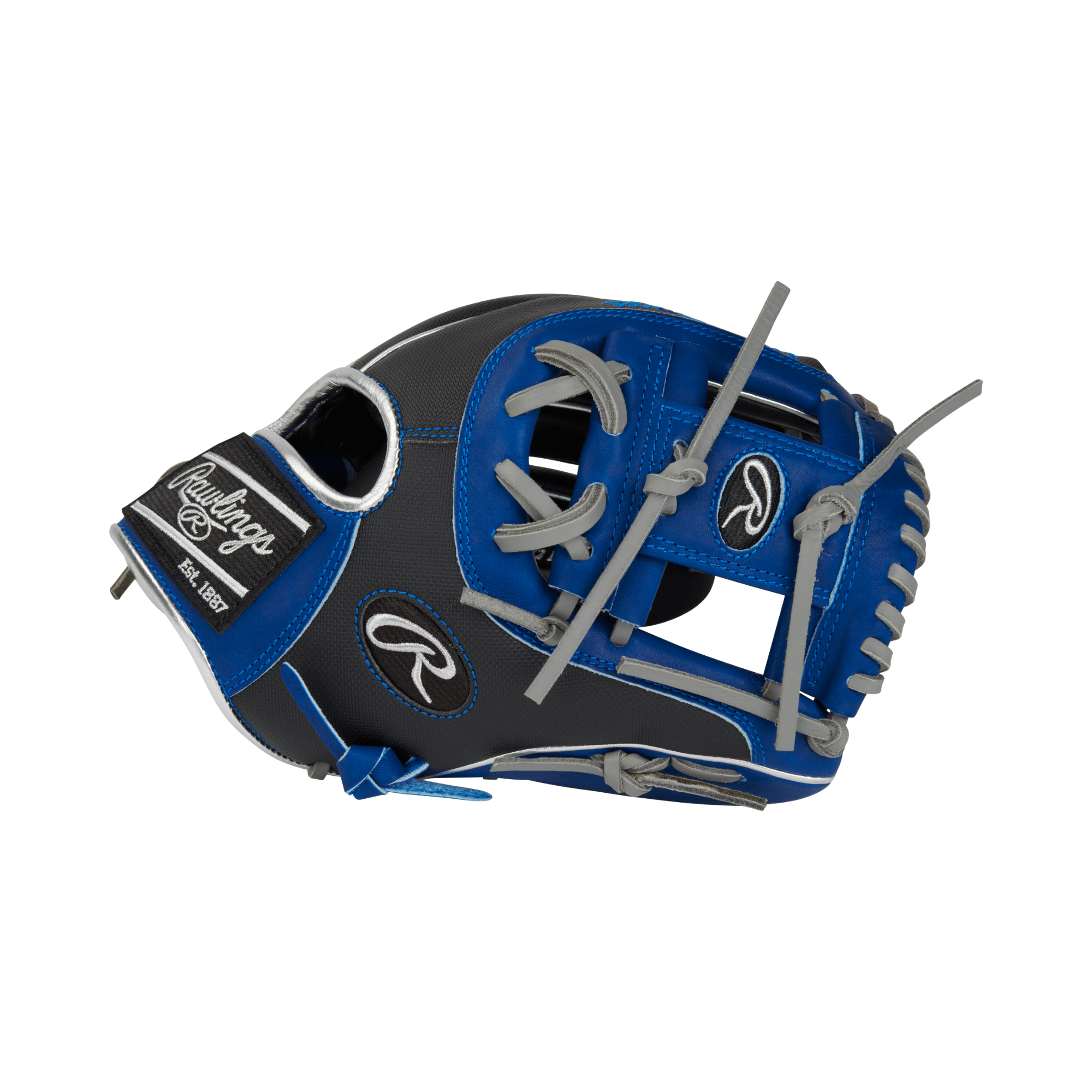Rawlings ColorSync 7.0 Heart of the Hide 11.5" infield glove with blue trim and black speed shell material.