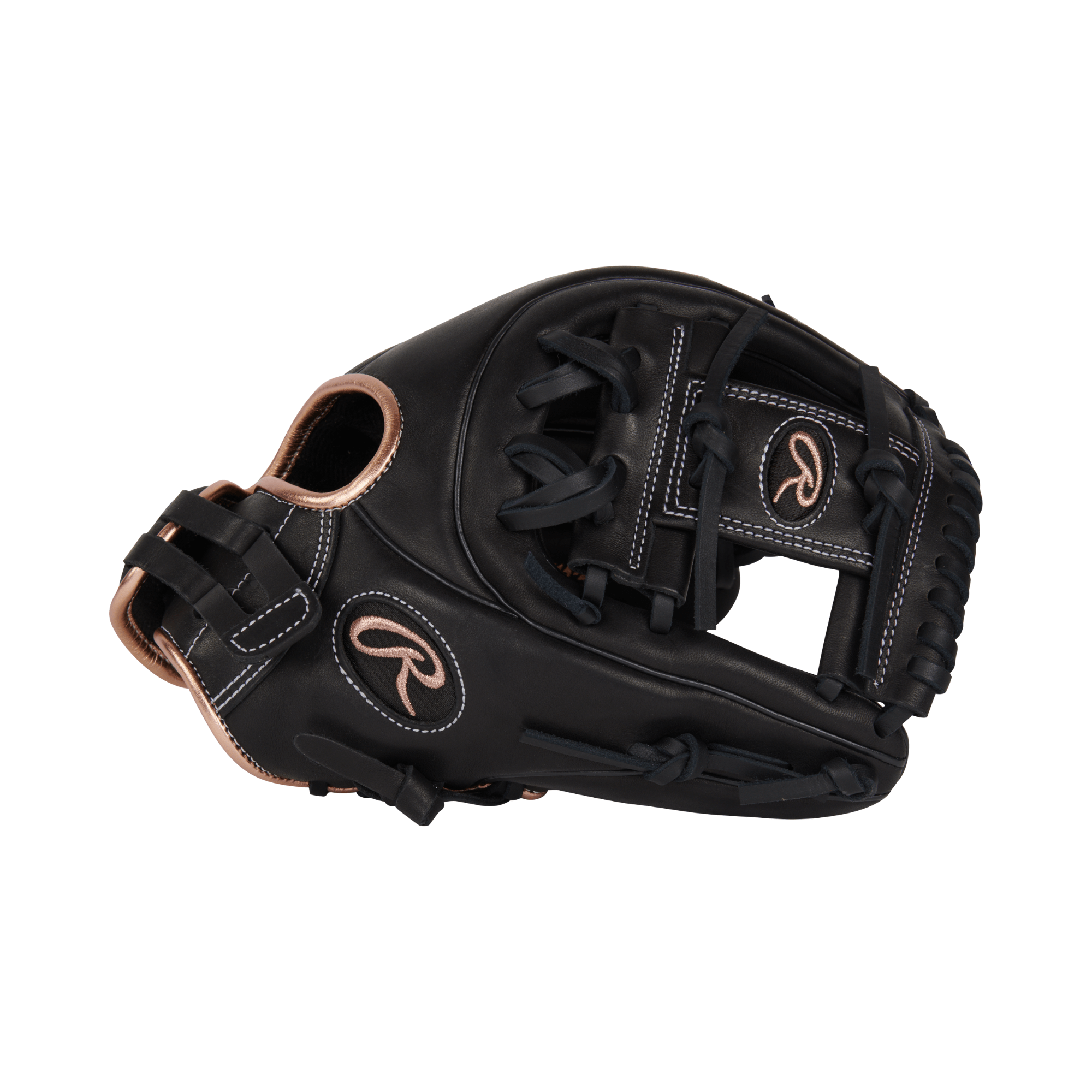 Rawlings R9 Series black softball glove for adult fastpitch players, 11.75 inches, designed for right-hand throw.