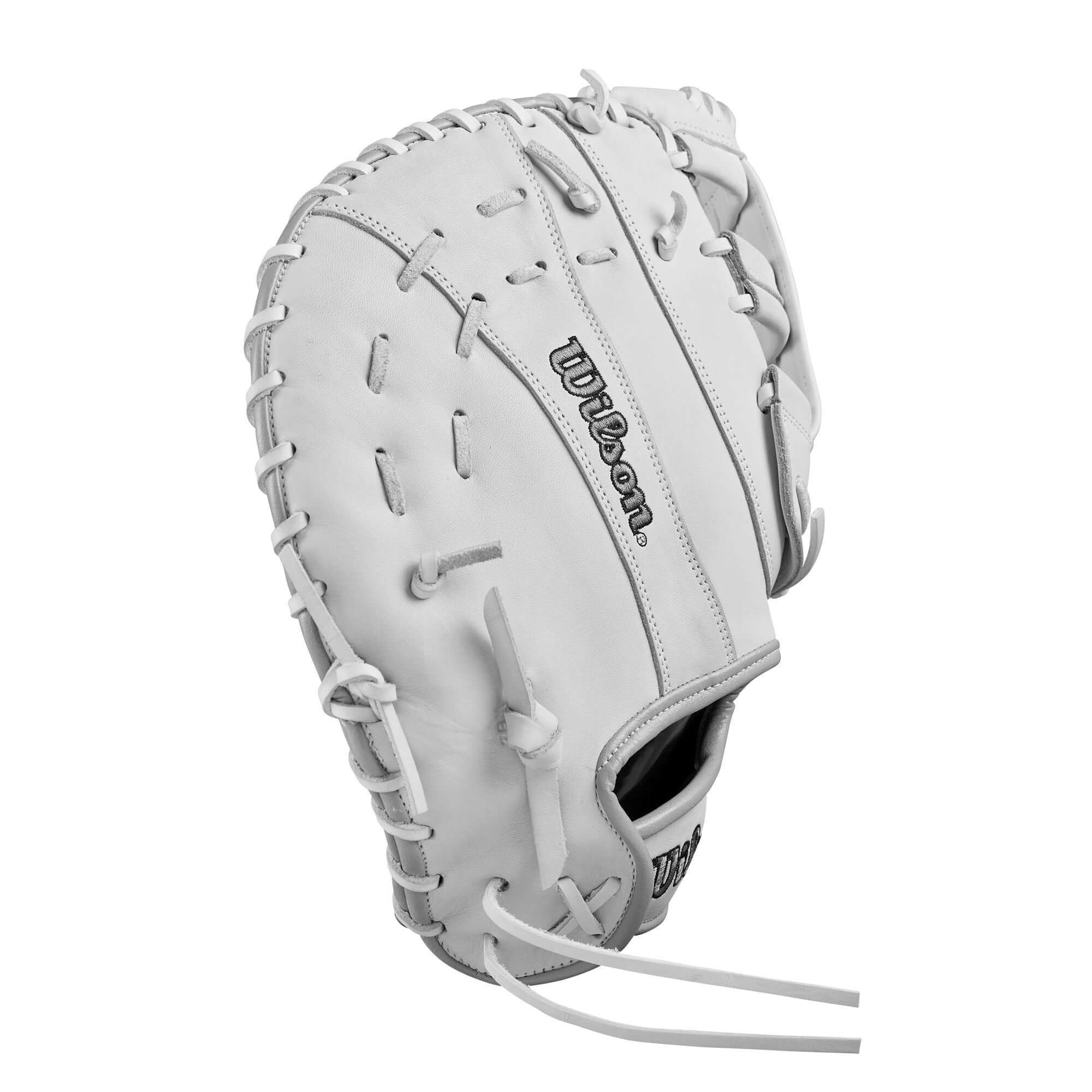 Wilson 2025 A1000FP 1620 12.5" fastpitch softball glove in white and grey with full grain leather.