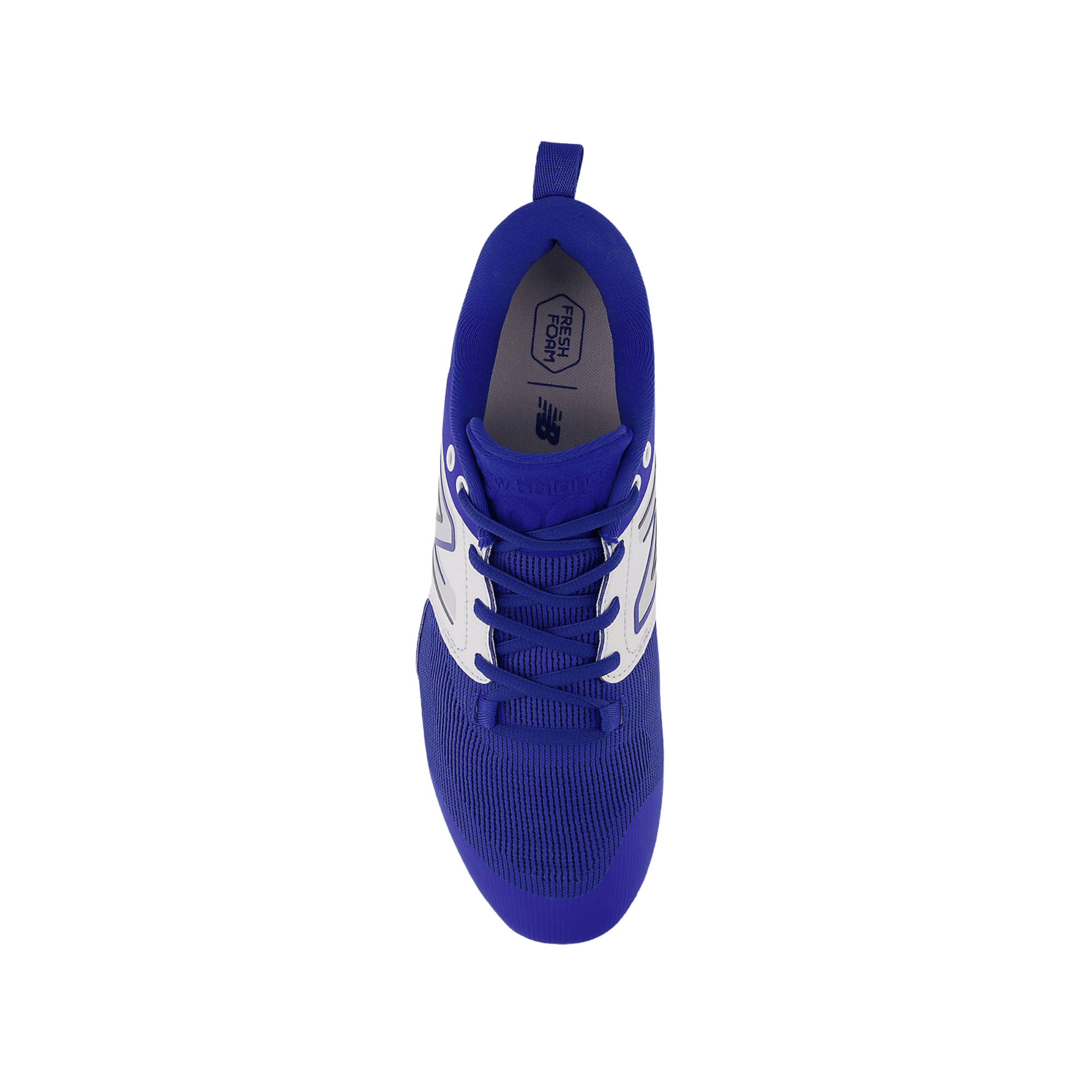 New Balance Fresh Foam 3000 v6 Molded baseball shoe in blue, showcasing a top view with white accents and comfortable design.