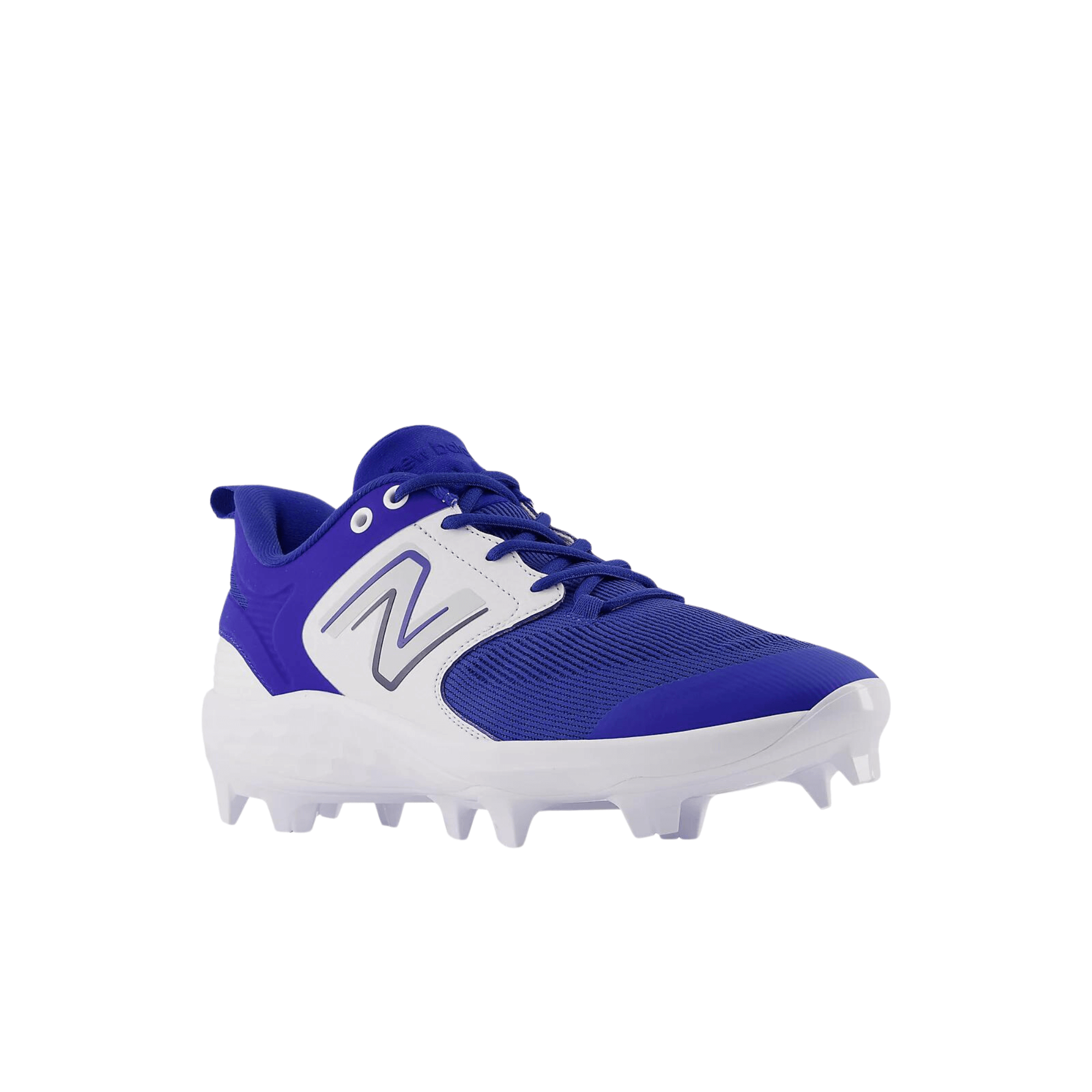 New Balance Fresh Foam 3000 v6 Molded baseball shoes in blue and white, designed for comfort and performance on the field.