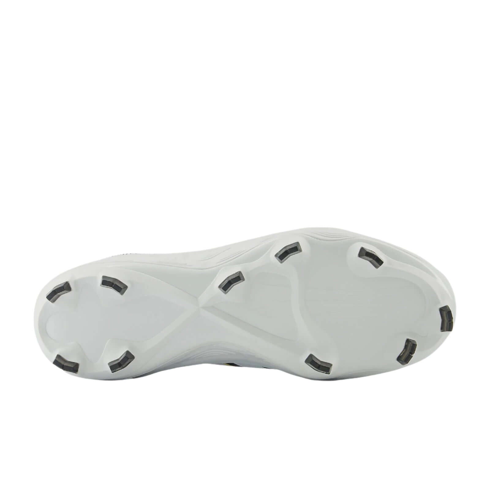 Sole view of New Balance Fresh Foam 3000v7 Molded in White showing the TPU molded cleat outsole for excellent traction.