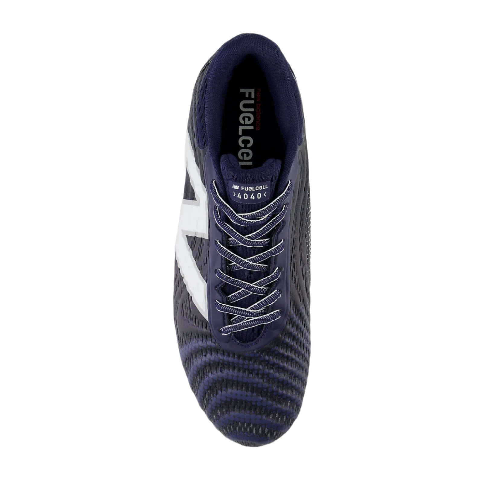 Top view of New Balance 4040v7 Molded Cleats, featuring the full-length FuelCell midsole for responsive performance.