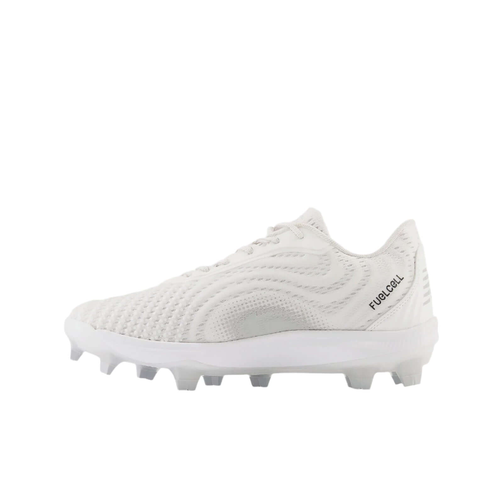 Angle showing the Optic White design and contour of the 4040v7 Cleats, perfect for athlet