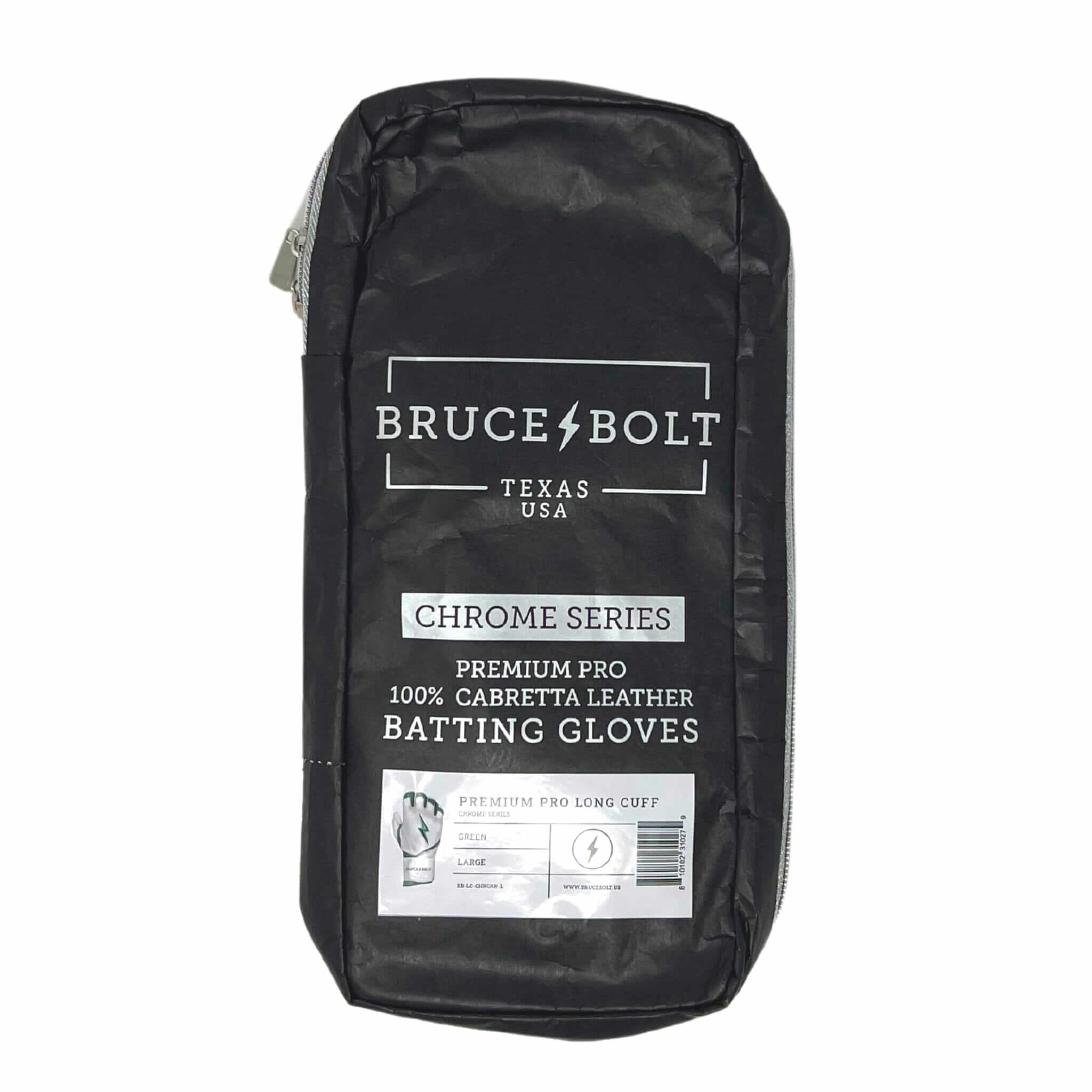Packaging pouch for Bruce Bolt Premium Pro Chrome Long Cuff Batting Gloves