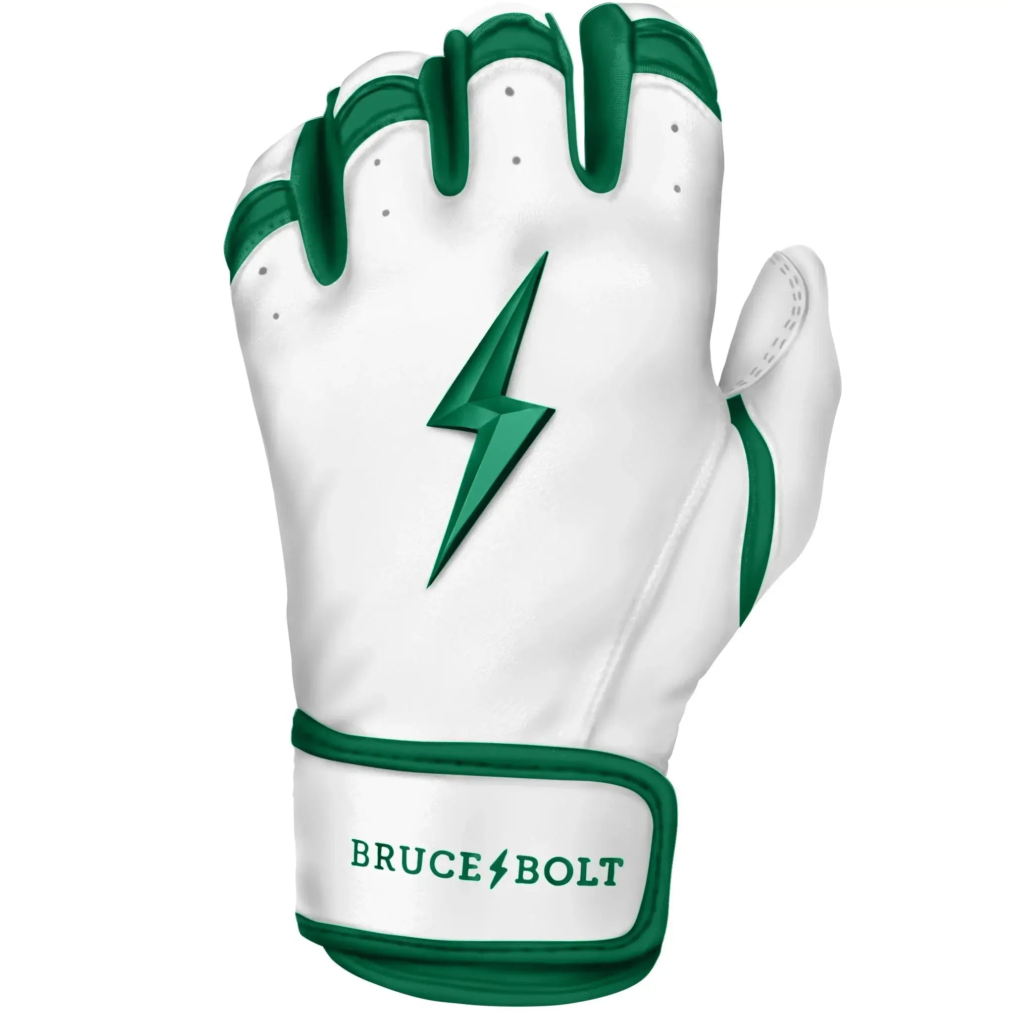 Bruce Bolt Premium Pro Chrome Short Cuff Batting Gloves in Green, featuring soft leather and superior grip for peak performance.