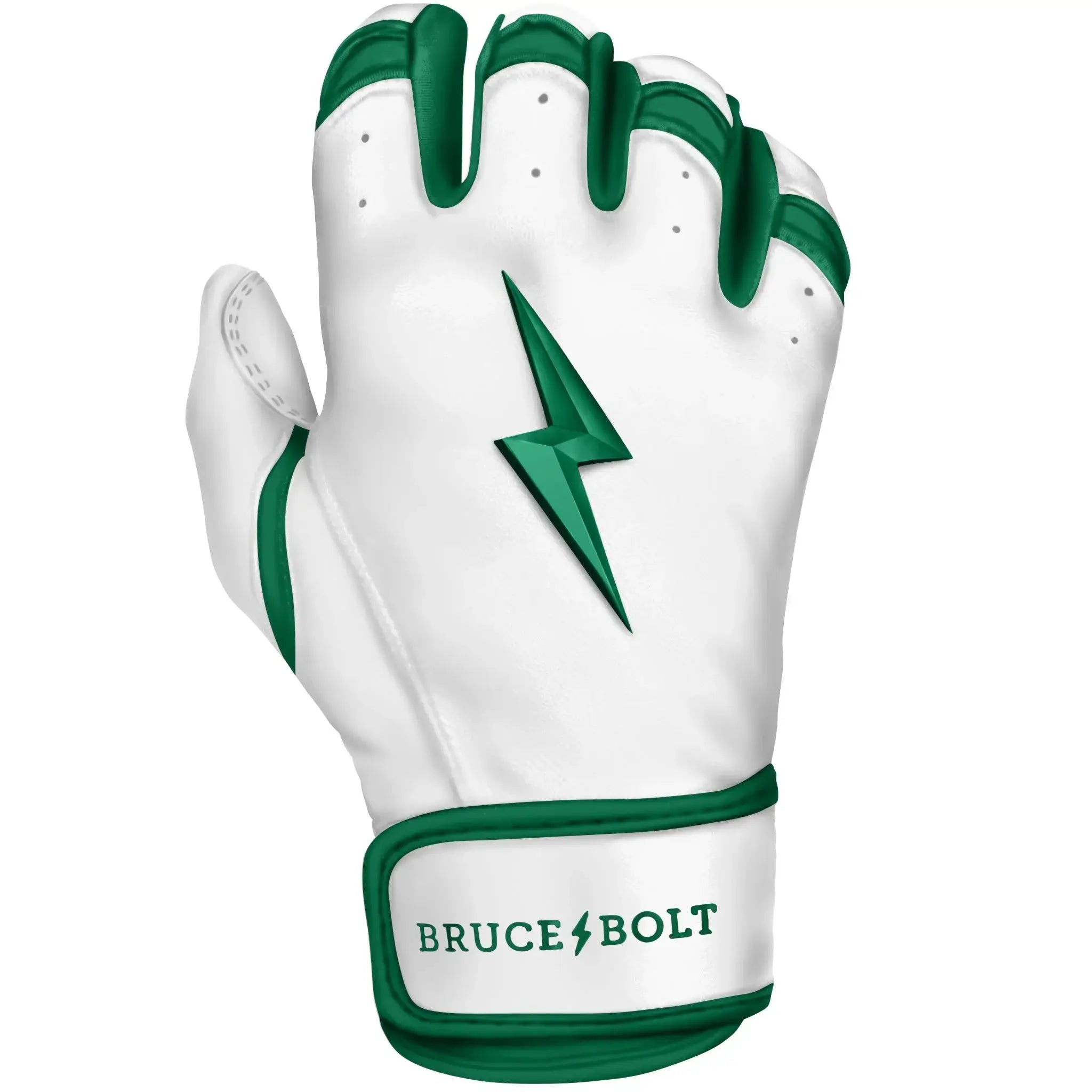 Bruce Bolt Premium Pro Chrome Short Cuff Batting Gloves in Green, showcasing high-quality leather and superior craftsmanship.