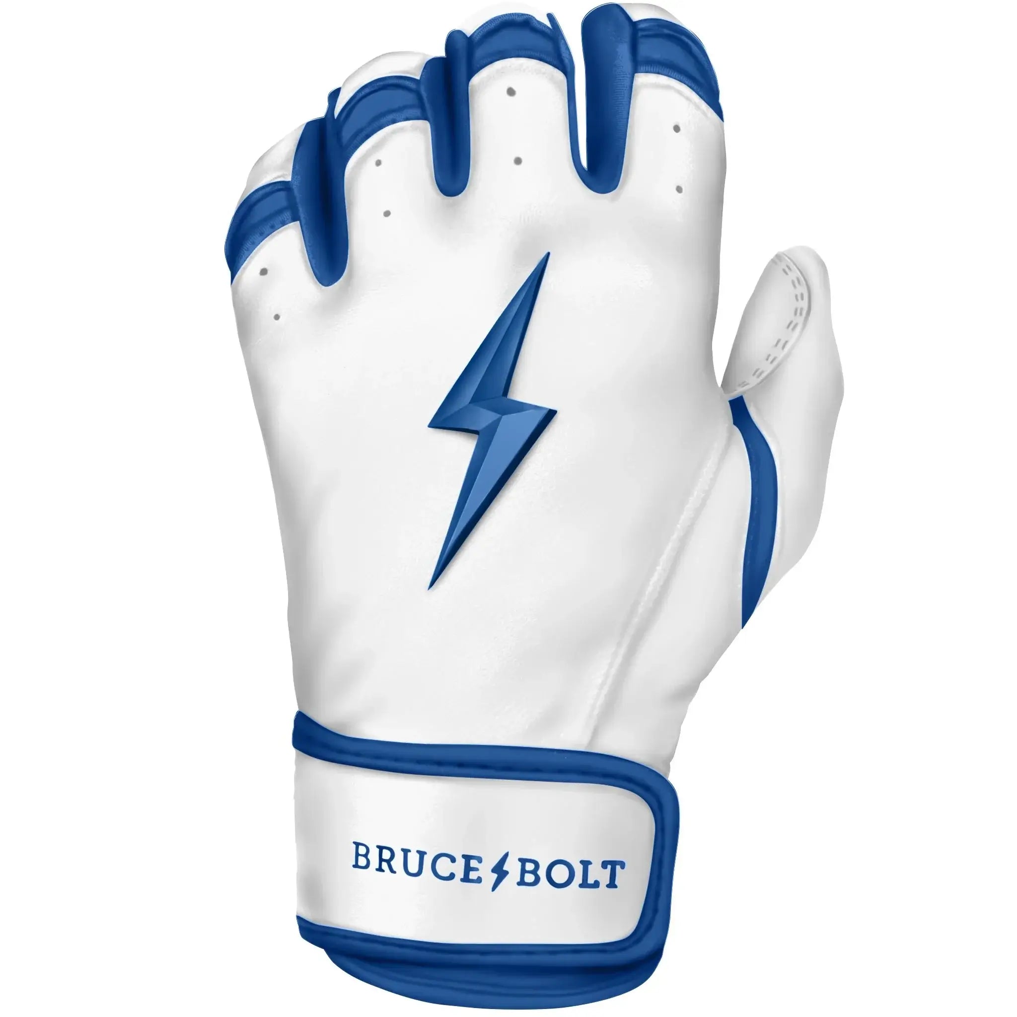 Bruce Bolt Premium Pro Chrome Short Cuff Batting Gloves in Royal blue, featuring a sleek design and superior comfort.