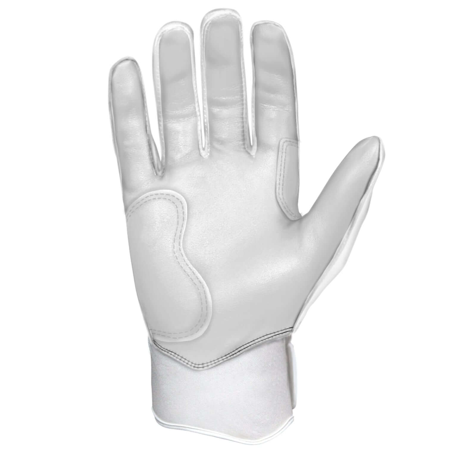 Bruce Bolt Premium Pro Chrome Short Cuff Batting Gloves in white, showcasing soft Cabretta leather palm and reinforced design.