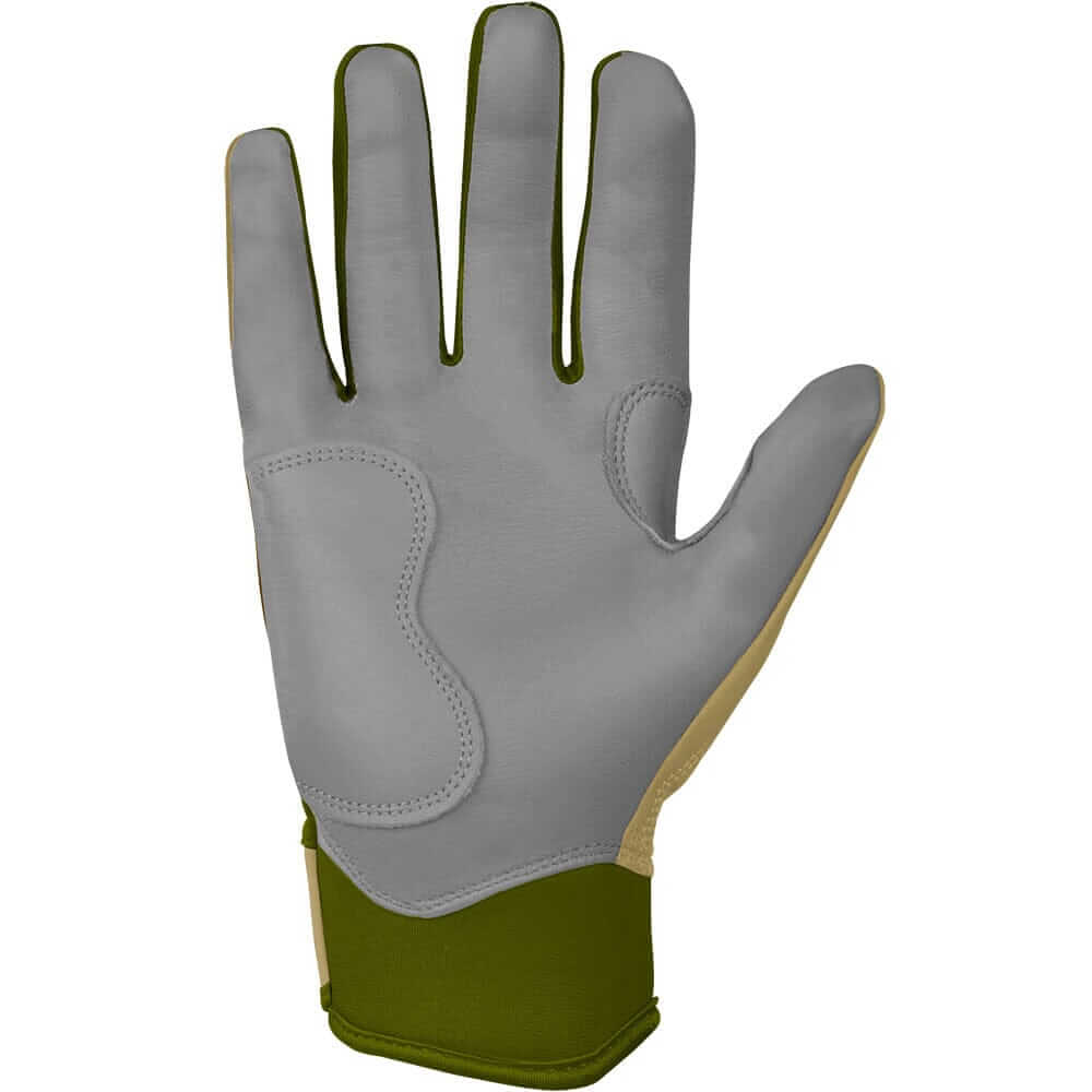 Bruce Bolt Youth Military Short Cuff Batting Gloves palm view showing double reinforced Cabretta leather.