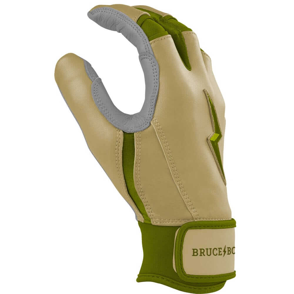 Bruce Bolt Youth Military Short Cuff Batting Gloves thumb detail highlighting superior stitching and fit.