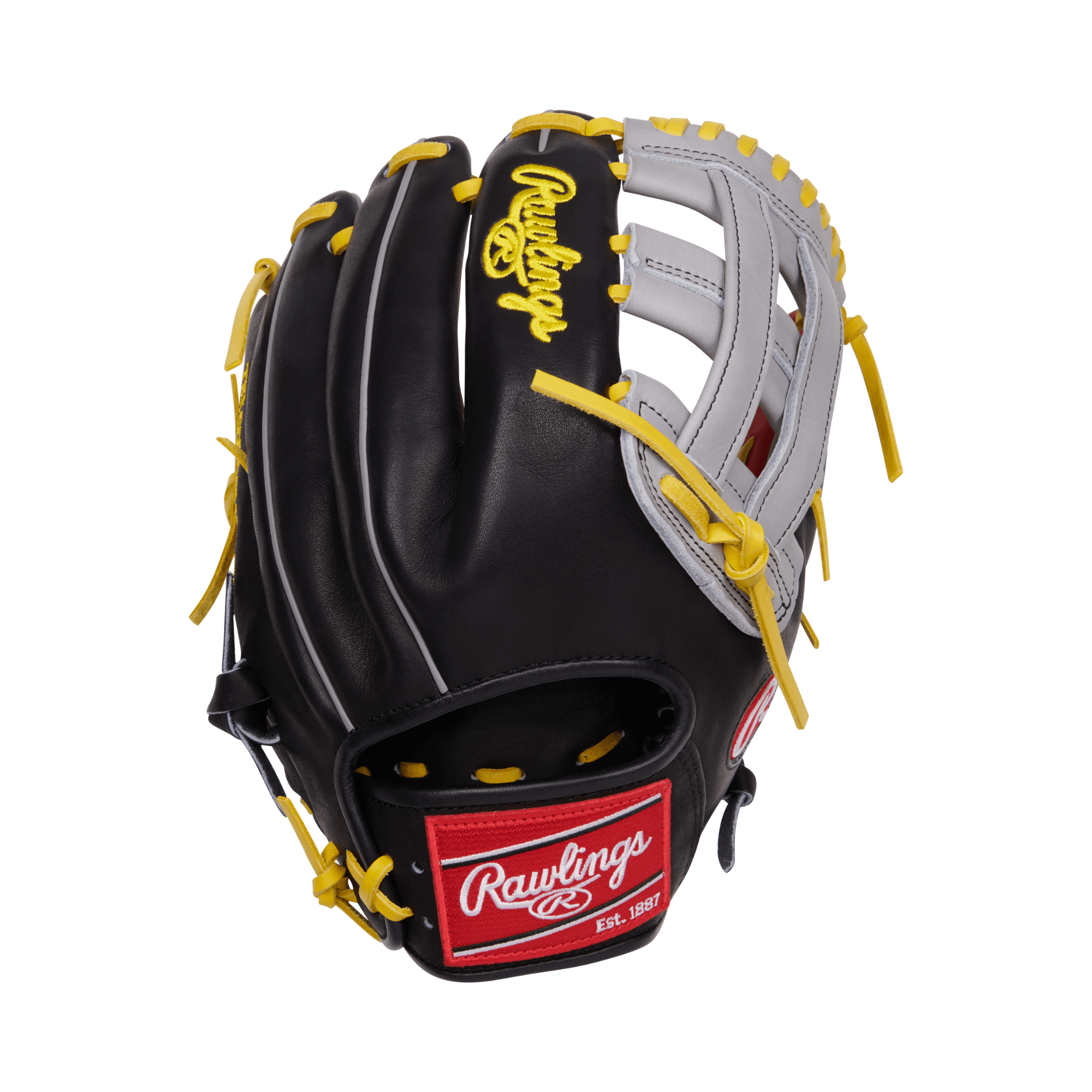 Rawlings August 2024 Gold Glove Club PROKB17SB 12.25" glove in black and yellow, featuring Heart of the Hide leather and Pro H web.