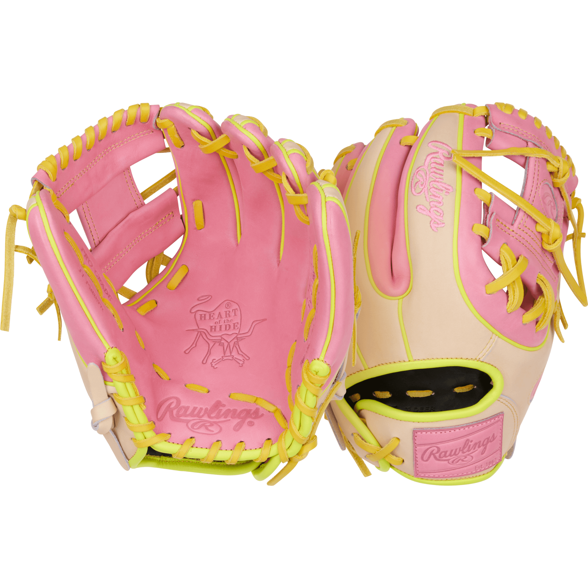 Front and palm view of the Rawlings 11.25'' glove showcasing Pro-I web and secure pocket design for fielding