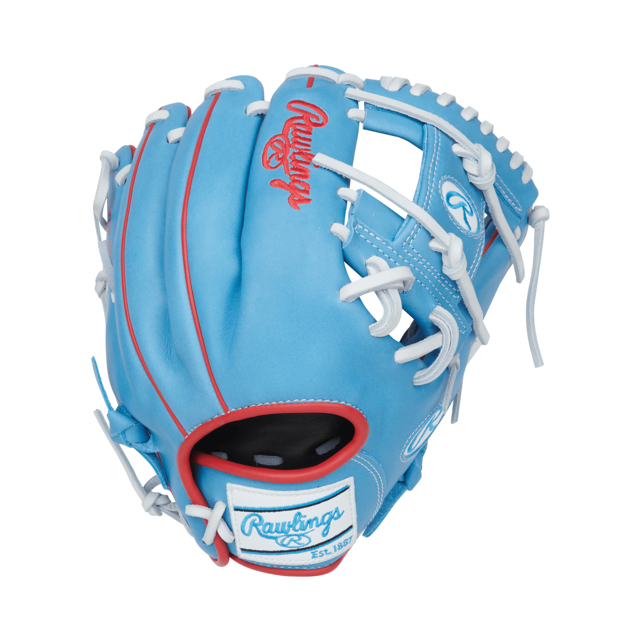Back view of the Rawlings NXT 11.75" infield glove highlighting ContoUR Fit wrist design and vibrant blue leather shell.