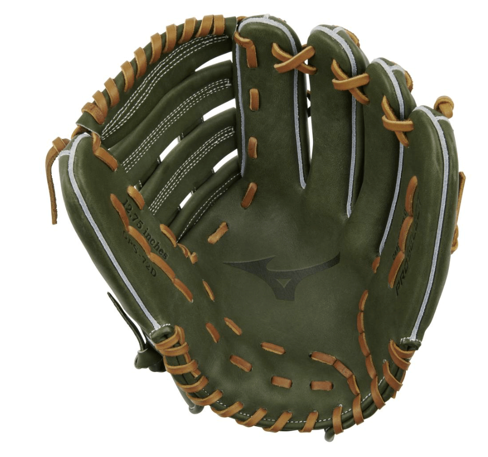 Mizuno Pro Select GPS-72D premium outfield glove in green, 12.75 inches, featuring high-quality Steerhide leather.
