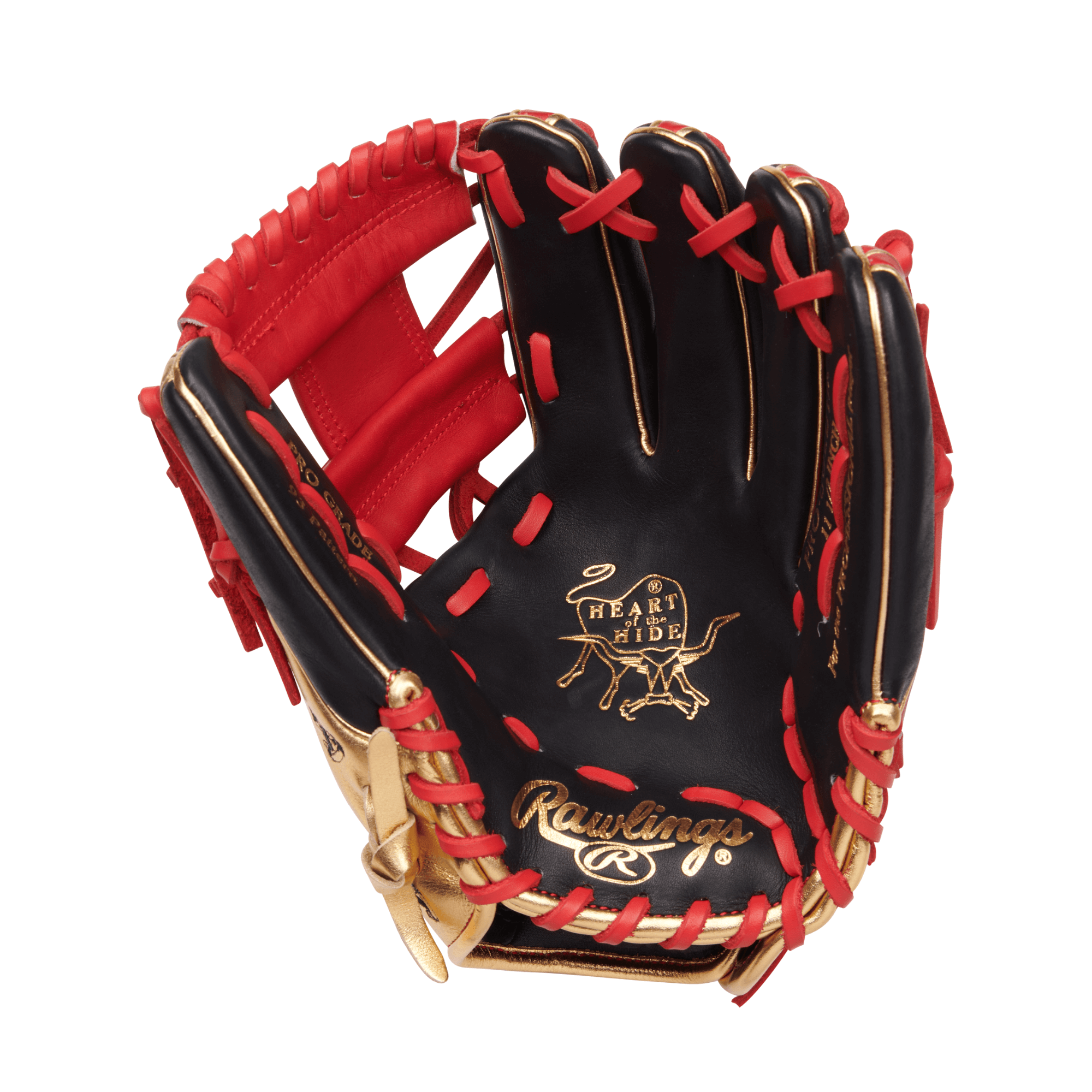 Front and palm view showcasing Rawlings June 2025 Gold Glove Club Baseball Glove with Pro I™ web.