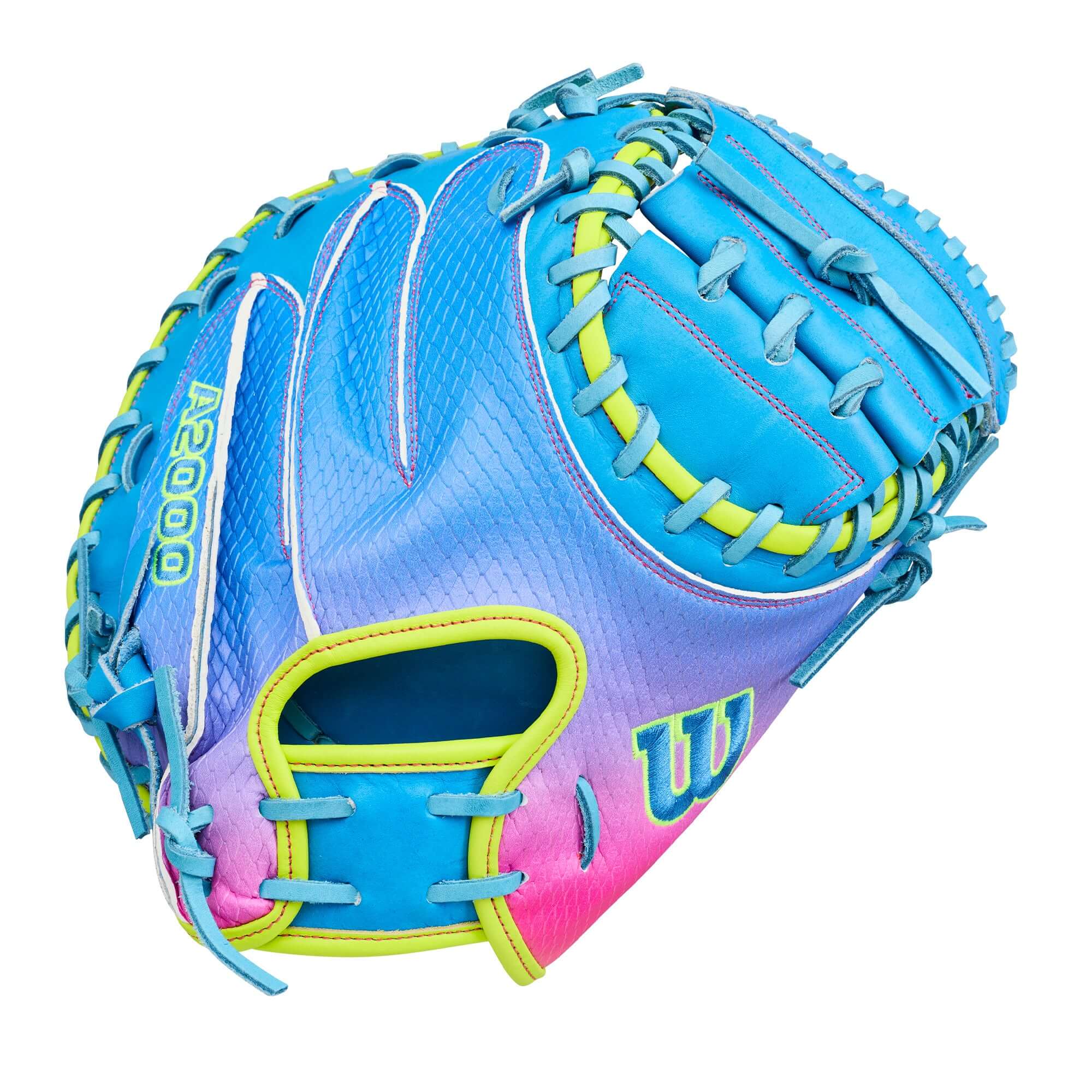 Wilson 2026 A2000 Catcher's Mitt - Love the Moment CM33SS, vibrant and colorful 33-inch baseball glove for catchers.