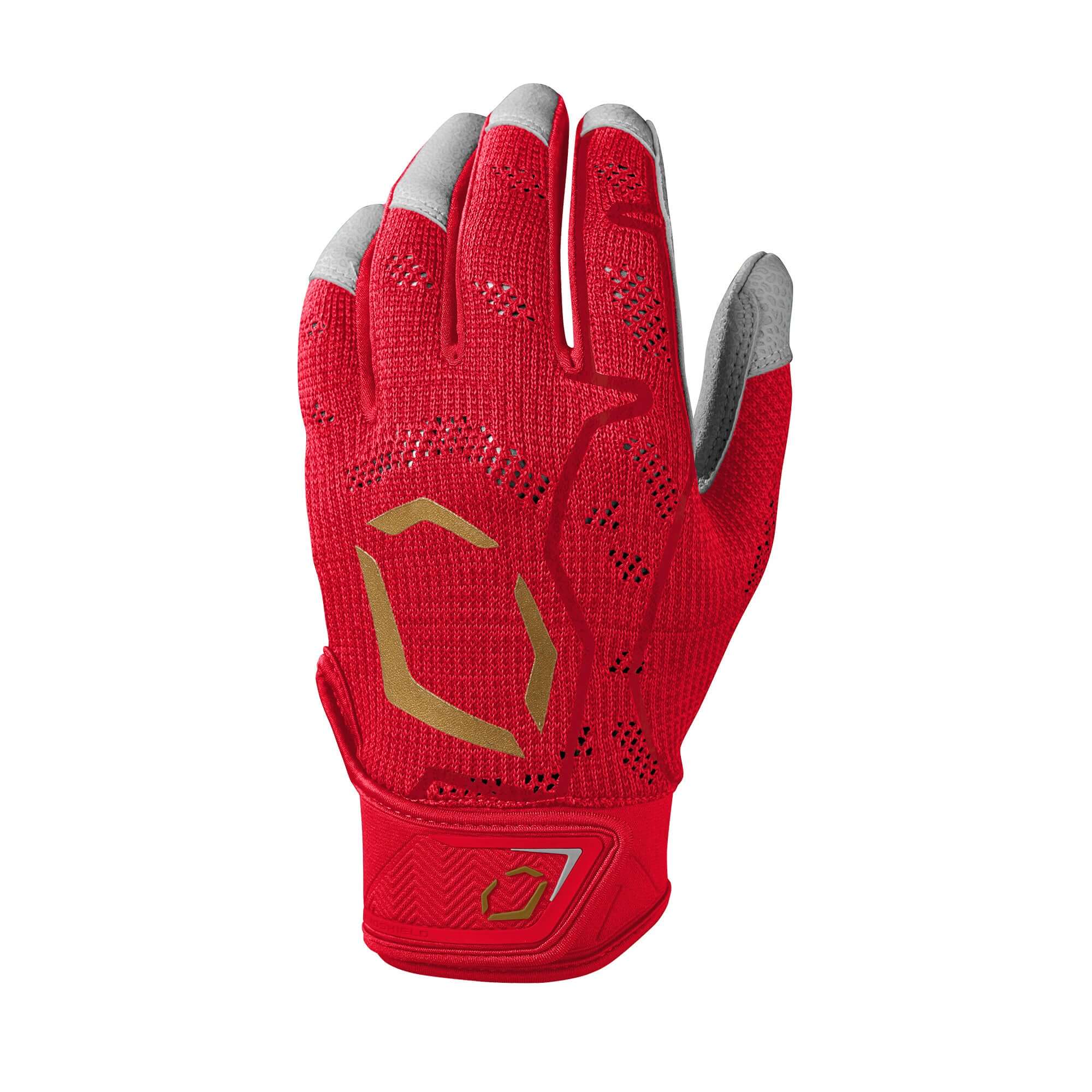 Evoshield Adult Pro-SRZ Batting Gloves in Scarlet, featuring lightweight knit and durable leather palm for optimal performance.
