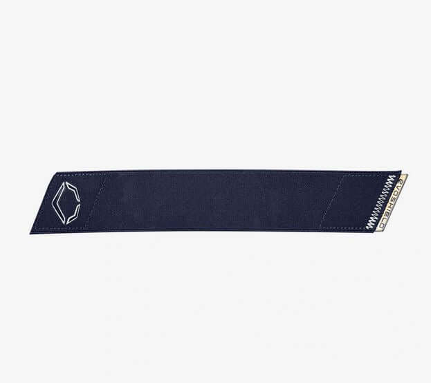 Side view of navy Evoshield Pro-SRZ 2.0 Strap with iridescent pull tab and logo.