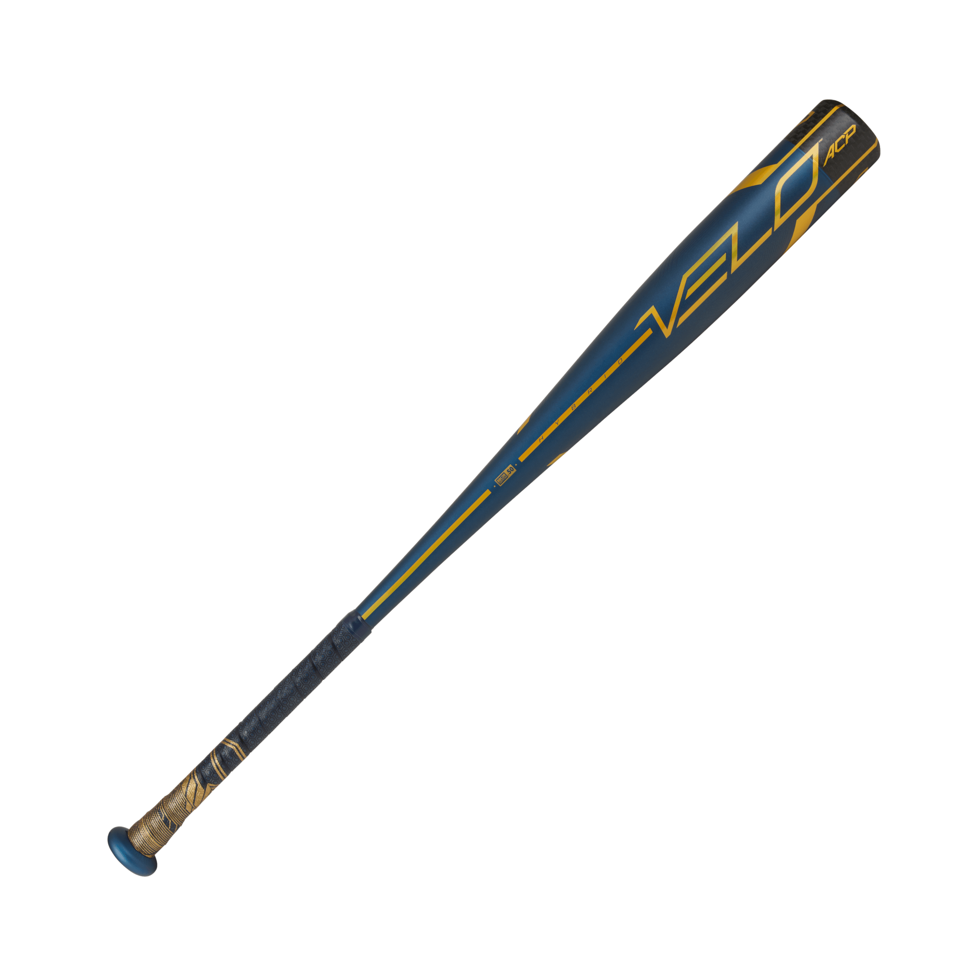 Rawlings Velo ACP BBCOR (-3) baseball bat showcasing its blue and gold design for optimal swing speed and power.