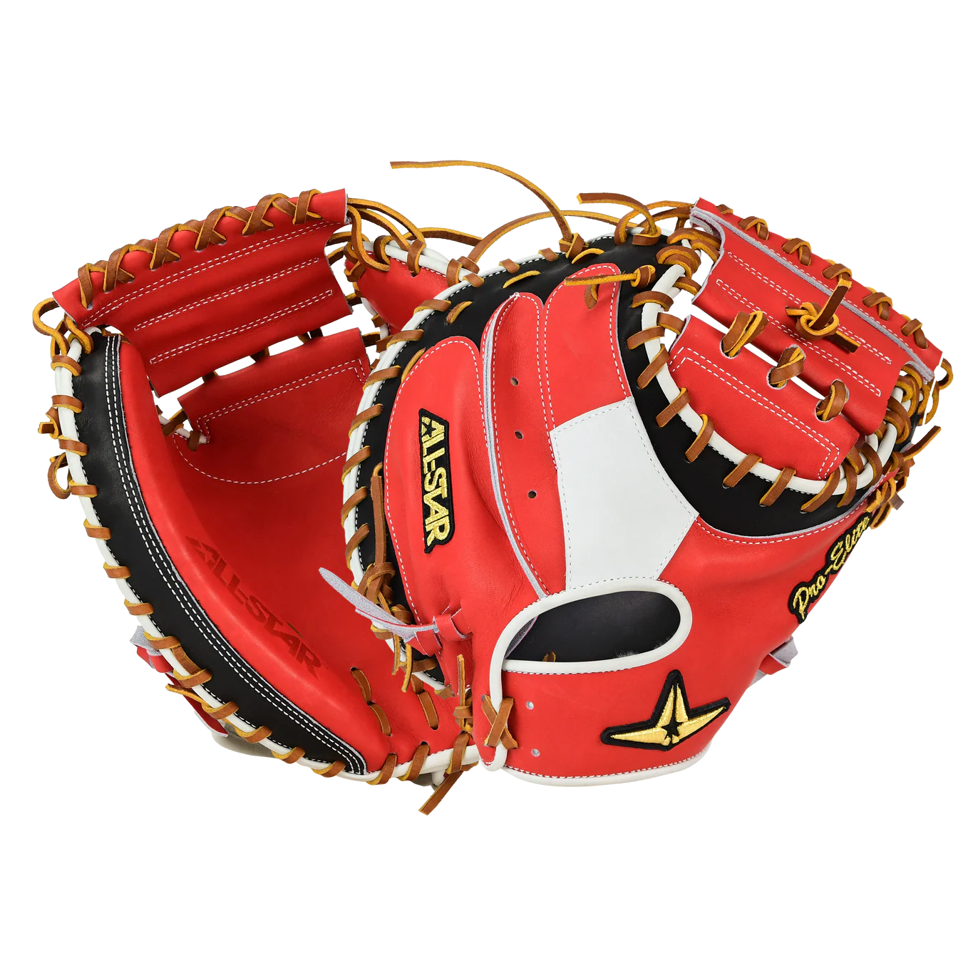 All-Star Pro-Elite Japan 34" Catchers Mitt Open Back Red/Black/White, professional-level Japanese catcher's mitt
