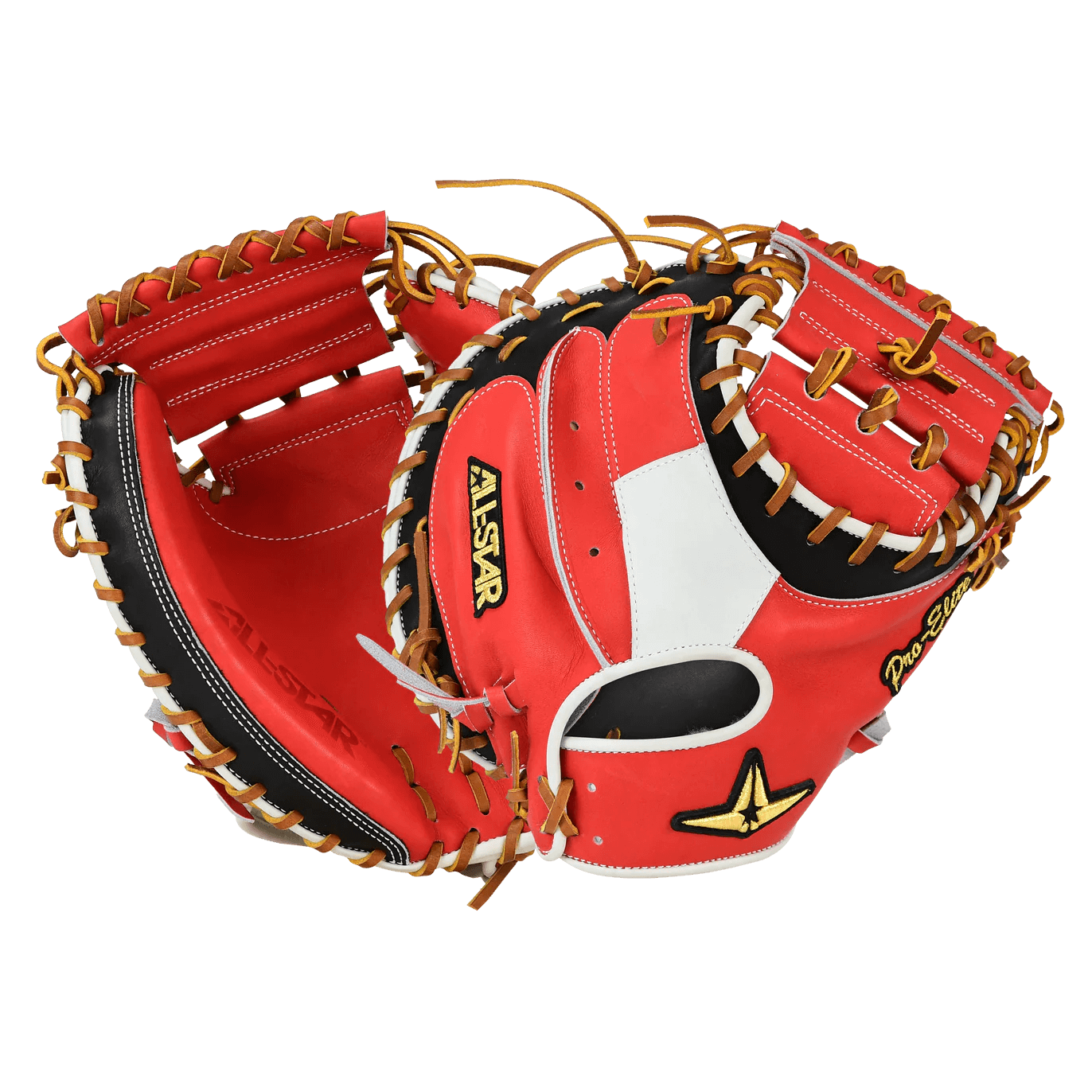 All-Star Pro-Elite Japan 34" Catchers Mitt Open Back Red/Black/White, professional-level Japanese catcher's mitt