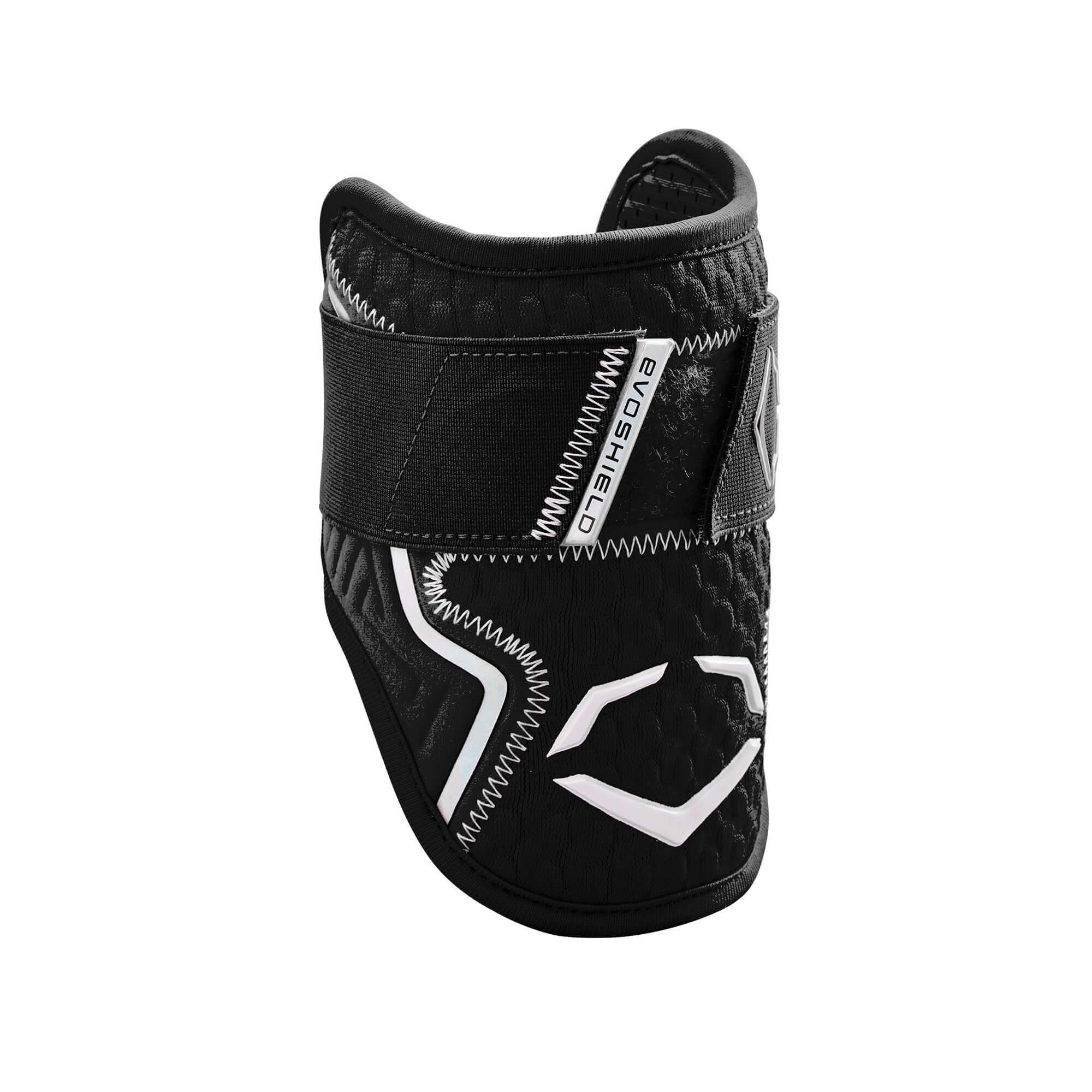 Evoshield Pro-SRZ 2.0 Batter's Elbow Guard in black, featuring Gel-to-Shell® Technology and adjustable strap.