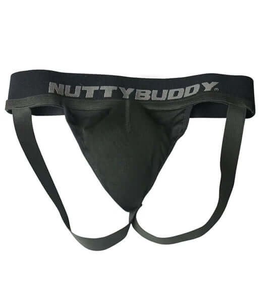 NuttyBuddy Black Jock for men with 2-inch support band and patented stabilization gusset.