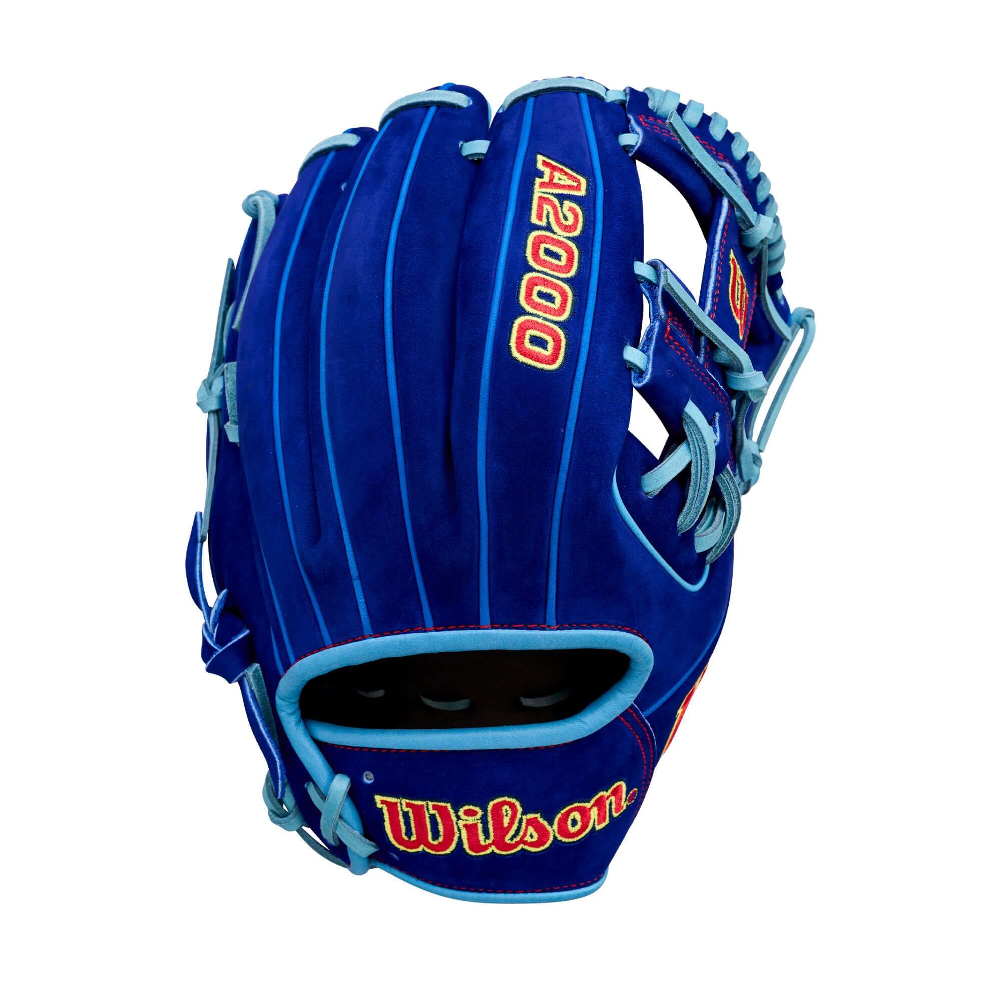 Wilson Big Rally Blue Raspberry A2000 1786 11.5 Infield Baseball Glove in blue with red and yellow accents