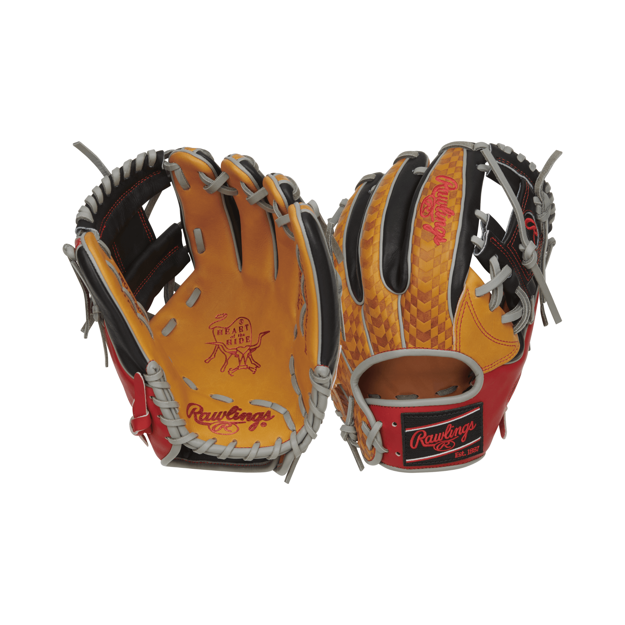 Rawlings Heart of the Hide Color Sync 8.0 Limited Edition Baseball Glove, tan, black, and red, 11.5 inches, RHT.