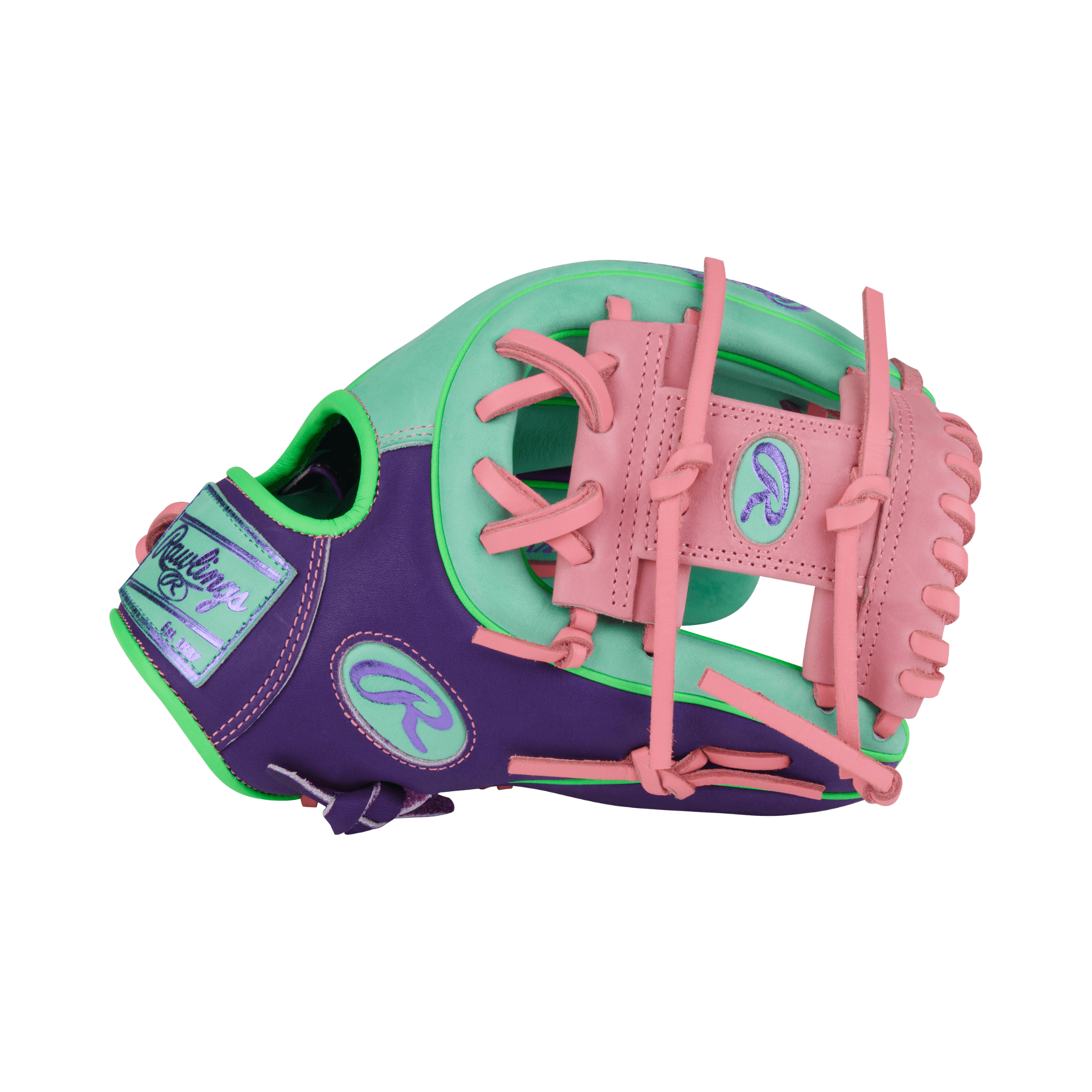 Rawlings Heart of the Hide Contour Fit Infield Baseball Glove 11.5" Mint/Purple/Pink