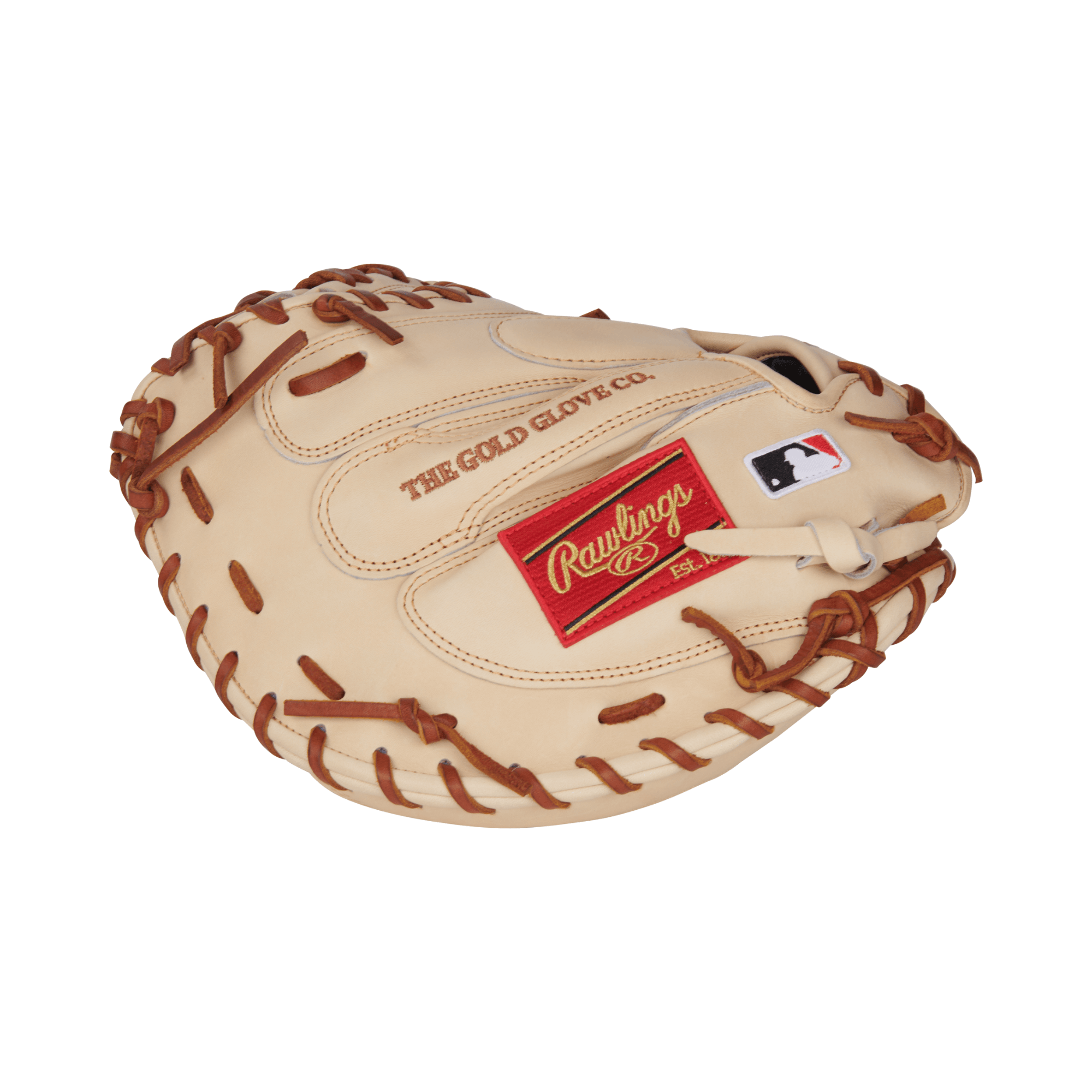 Rawlings Heart of the Hide Y. Molina 34" catcher's mitt in camel color, featuring durable leather and iconic branding.