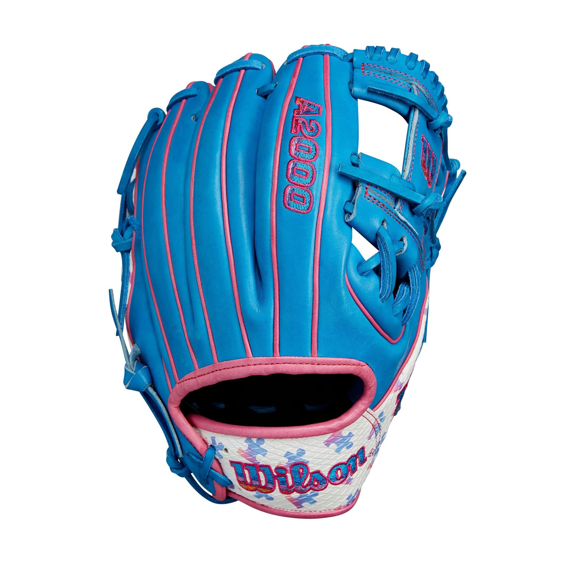 Wilson 2024 Autism Speaks A2000 1786 infield baseball glove, 11.5”, featuring blue SuperSnakeSkin and Autism logo design.