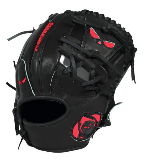 Shadow 19 Spade 11.75" RHT baseball glove in jet-black leather with blood red accents, designed for quick reflexes.