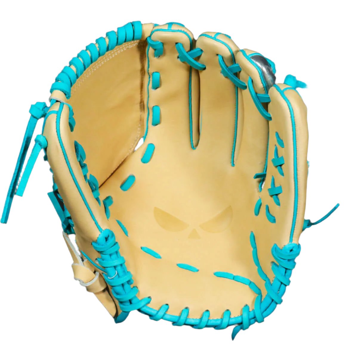 Shadow 12 Sub Zero 12" pitcher's glove in blonde Japanese Kip Leather with blue accents, showcasing style and performance.