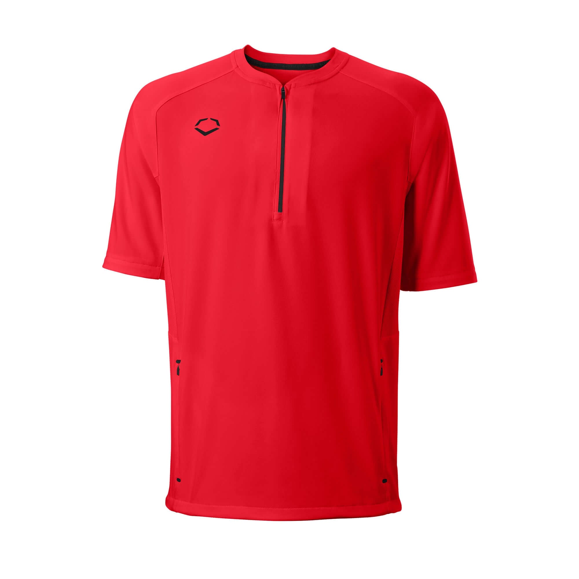 Evoshield adult red short sleeve performance jacket with zip front and mesh inserts for breathability.