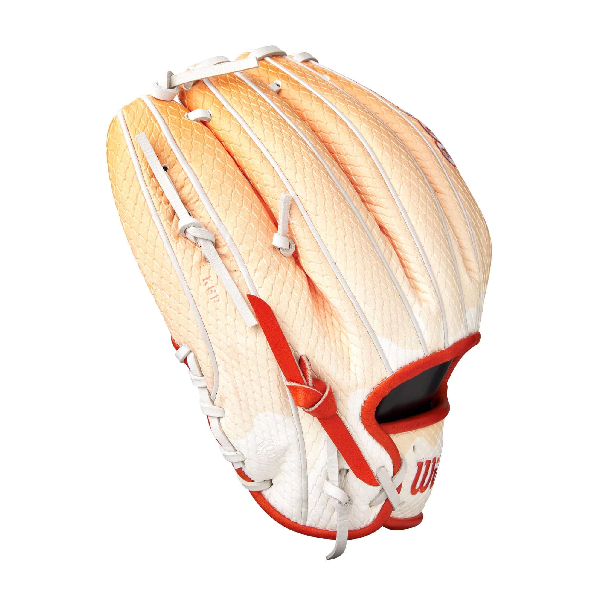 Wilson A2000 1975SS 11.75" infield baseball glove in citrus color scheme, ideal for snagging line drives.