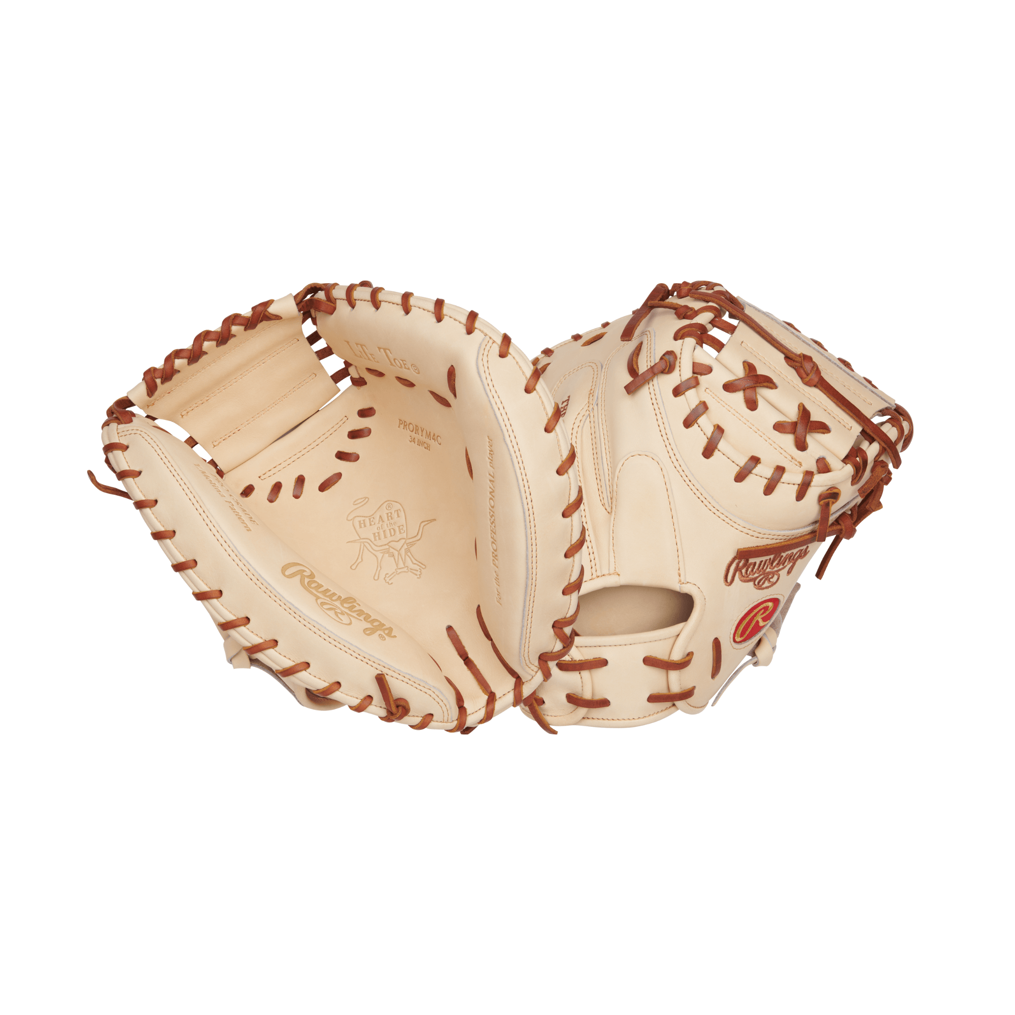 Rawlings Heart of the Hide Y. Molina 34" Camel Catcher's Mitt, durable leather, designed for youth baseball players.