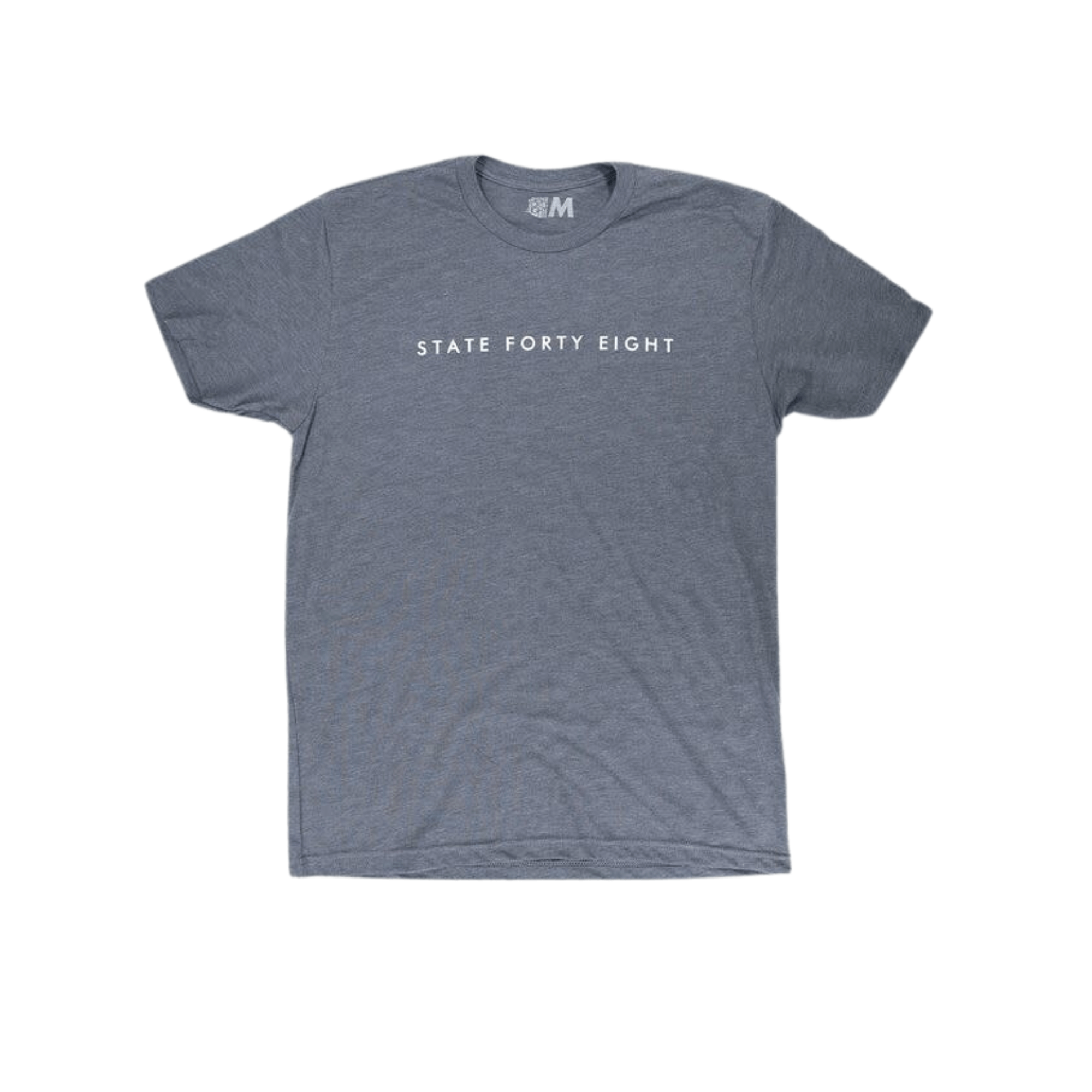State Forty Eight men's tri-blend crew shirt in grey with white wordmark, offering comfort and a vintage look.
