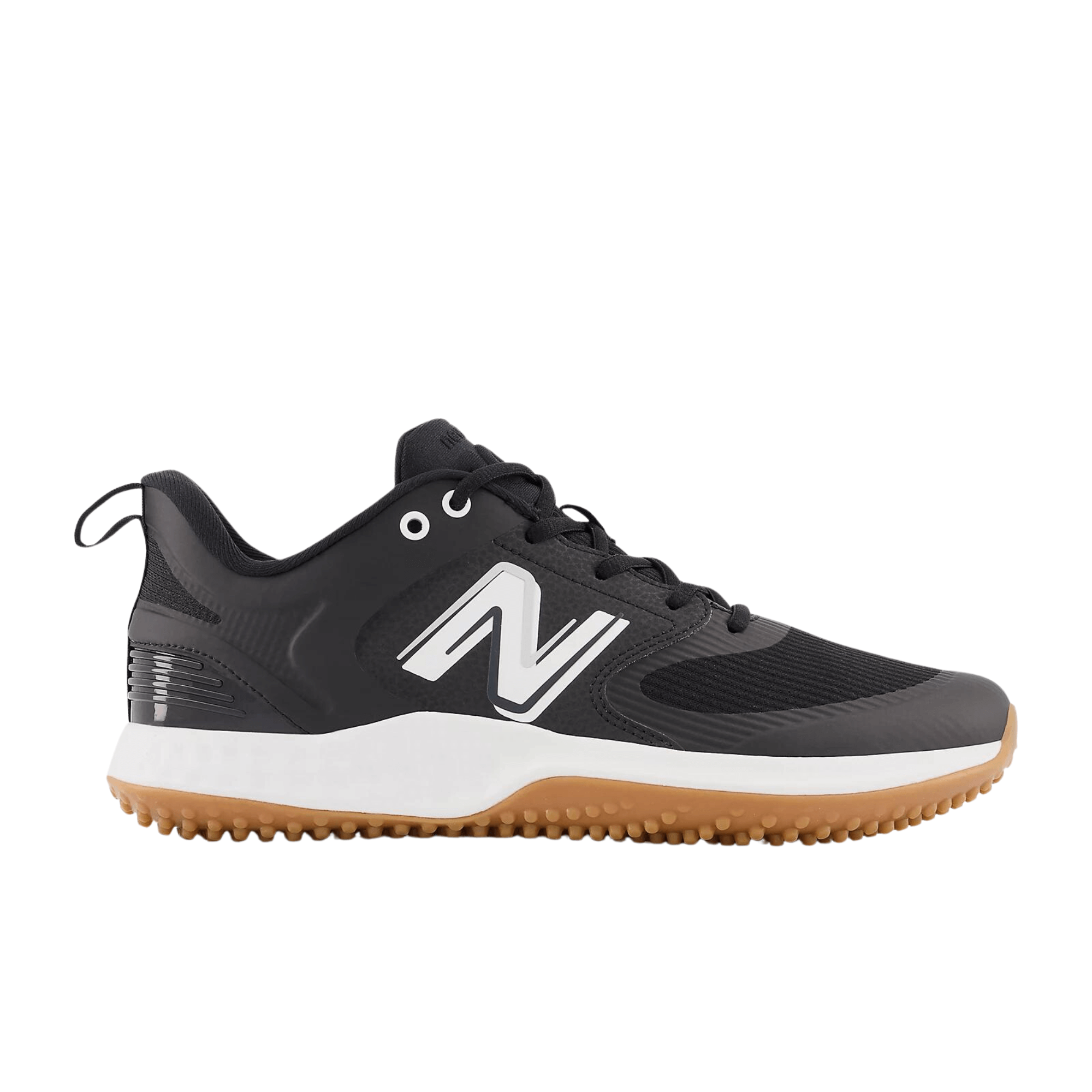 New Balance Fresh Foam 3000 v6 Turf-Trainer in black with white logo and gum sole, designed for comfort and performance.