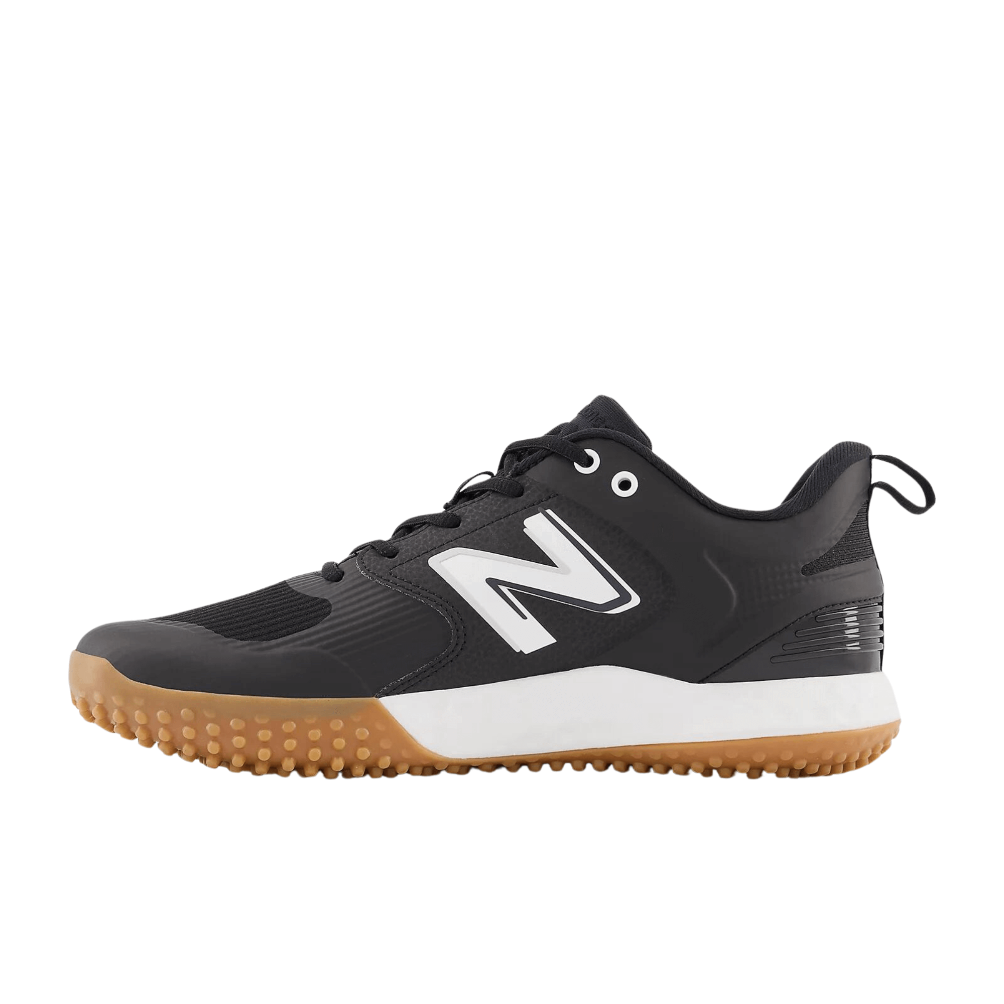 New Balance Fresh Foam 3000 v6 Turf-Trainer in black with gum sole, designed for comfort on gym floors and batting cages.