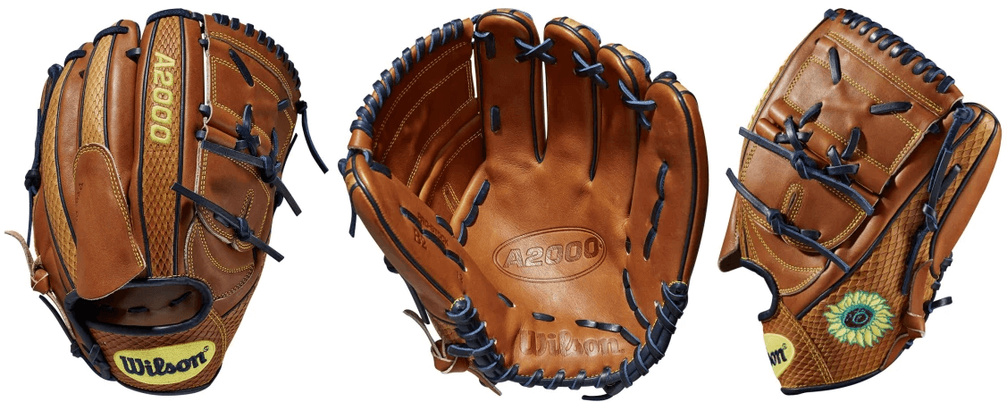 Wilson A2000 B2 baseball glove, custom design, featuring Mike Clevinger's June 2019 GOTM details.