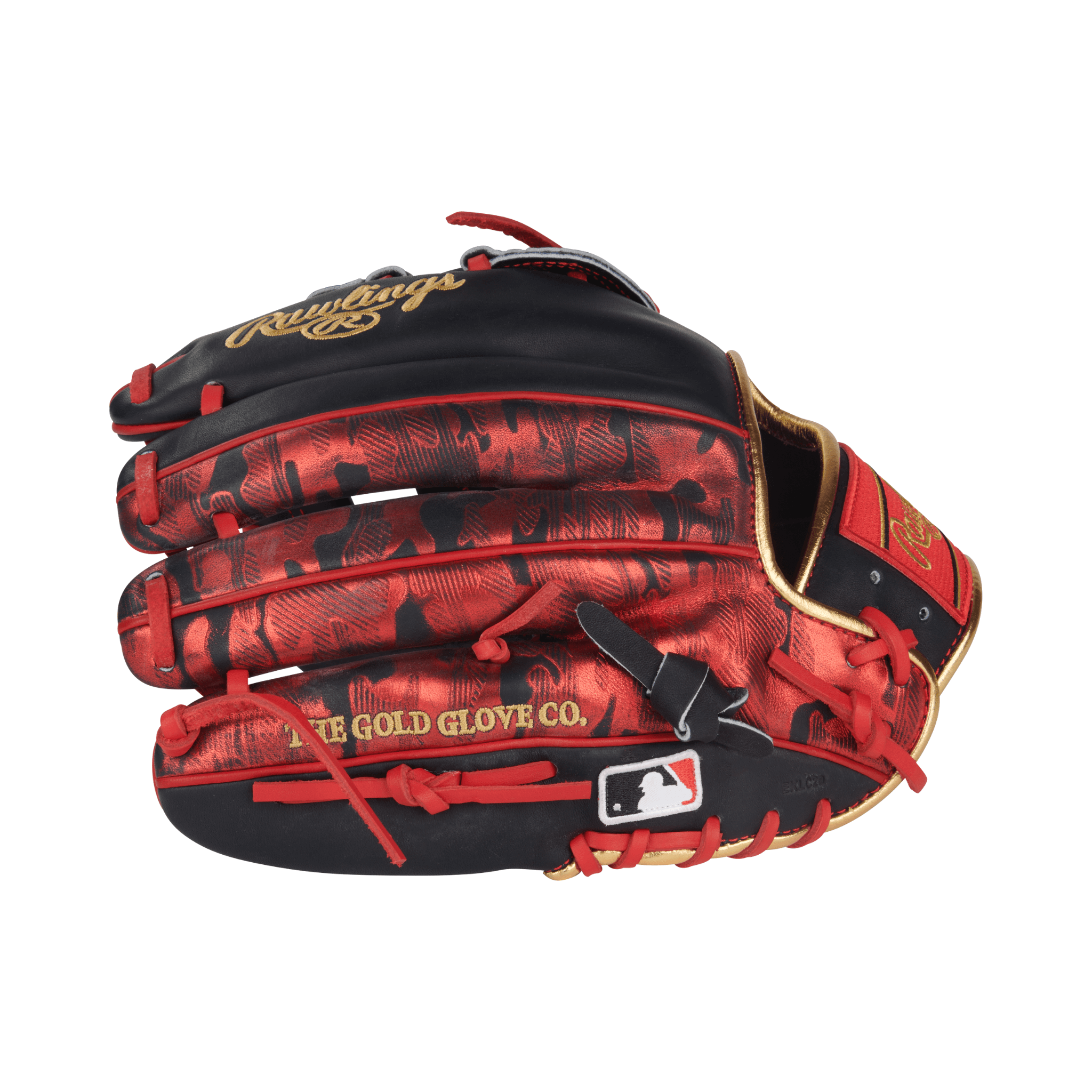 Rawlings Heart of the Hide Nolan Arenado baseball glove in navy and scarlet design, 12" with Pro H Web.