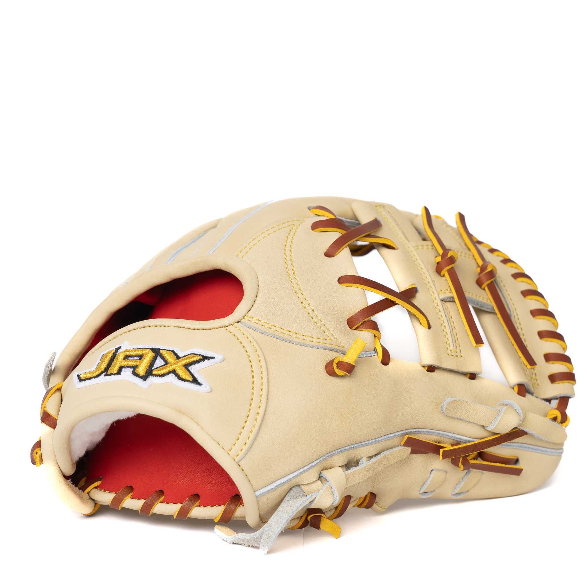 Jax DM-5S Blonde 11.25” Infield Glove back view with blonde steerhide and split gray welting.