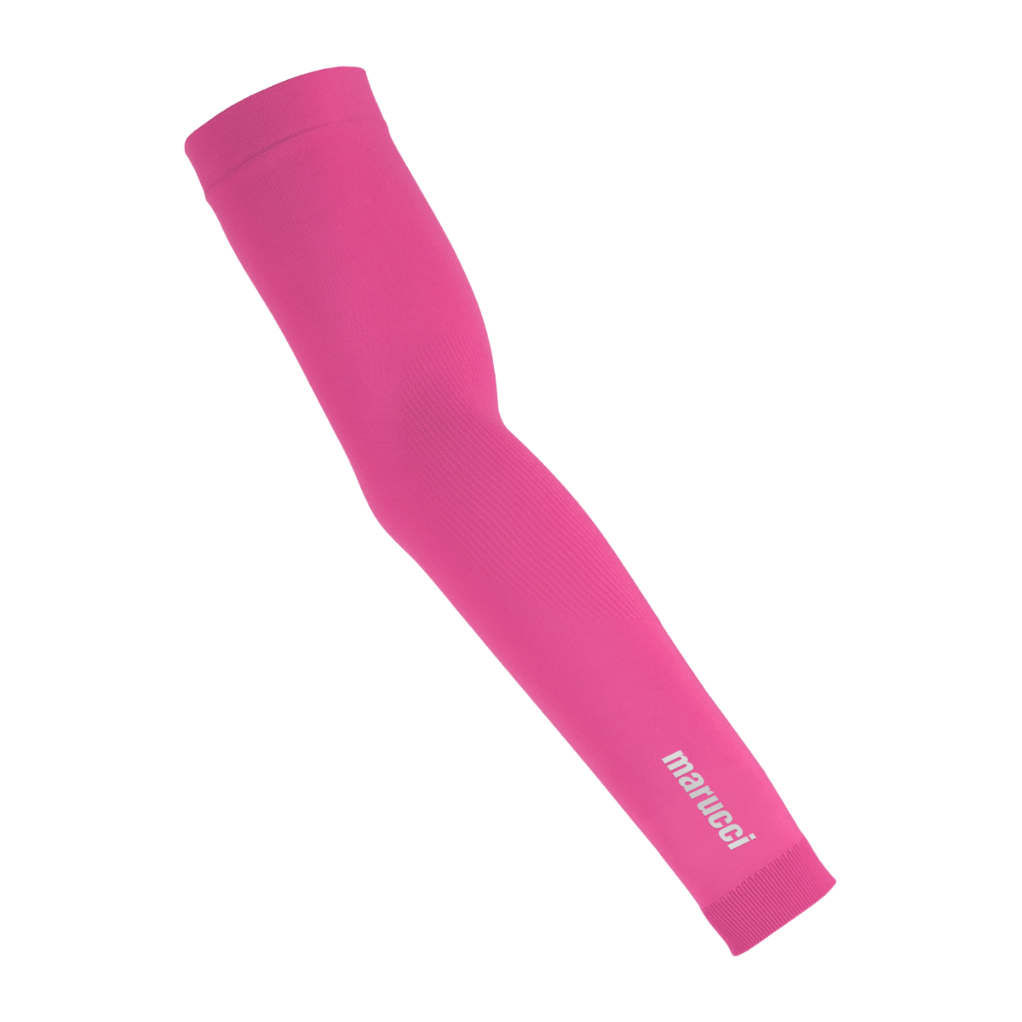 Marucci Knit Arm Sleeve in neon pink, featuring a compression fit for support and comfort during sports activities.