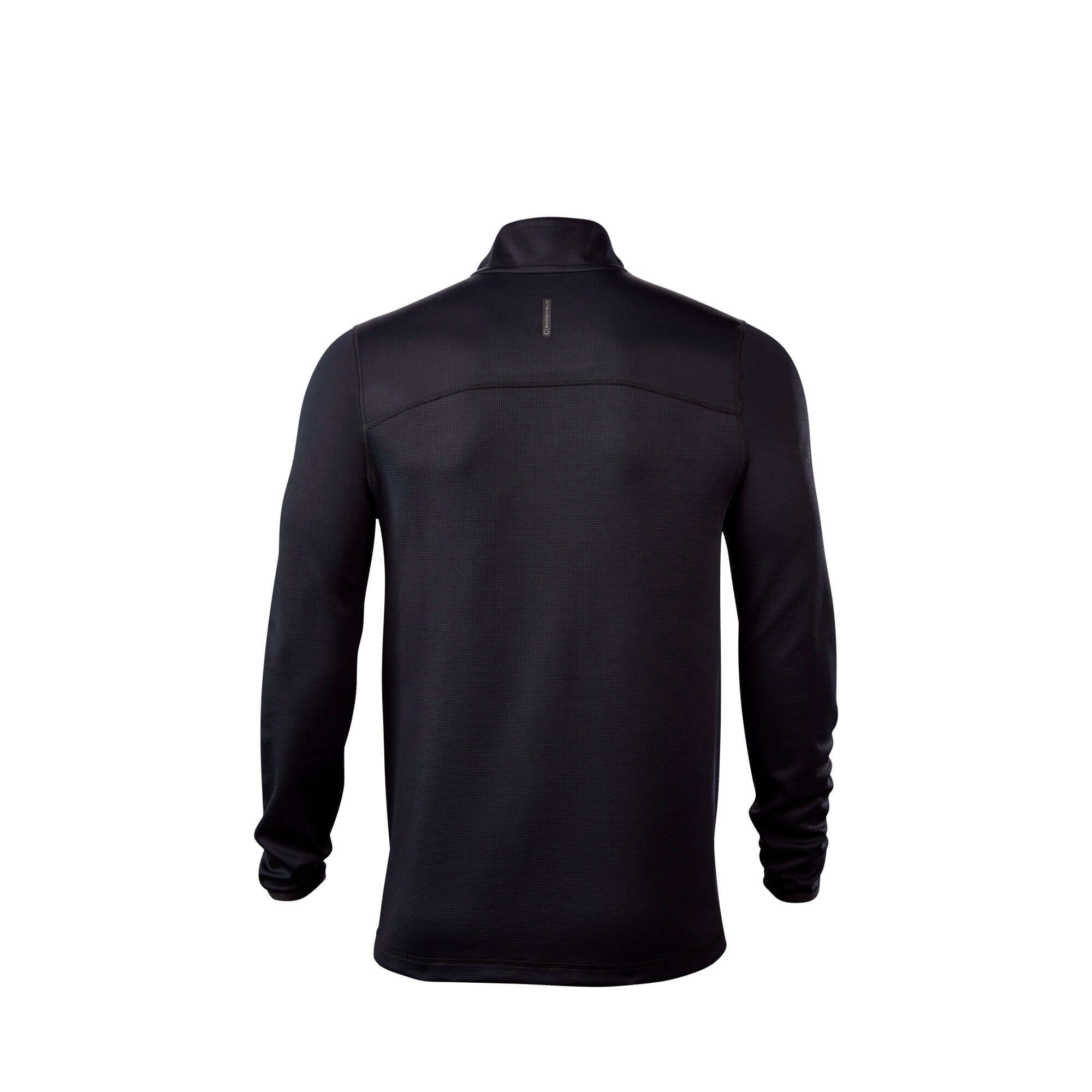 Evoshield Men's Lightweight 1/4 Zip pullover in black, showcasing the back design and athletic fit for comfort and style.